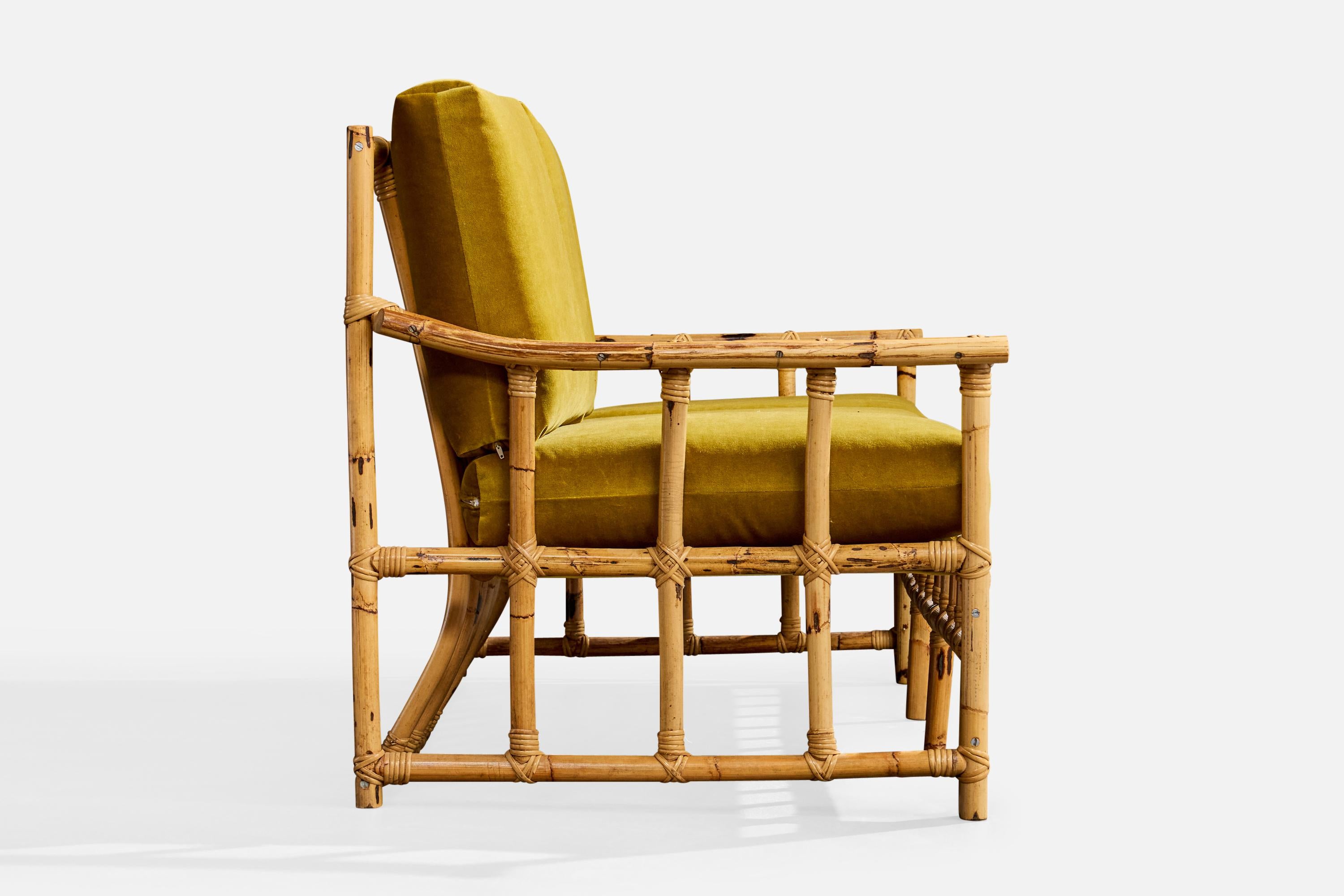 Mid-20th Century Cerdá, Sofa, Bamboo, Rattan, Velvet, Spain, 1950s For Sale