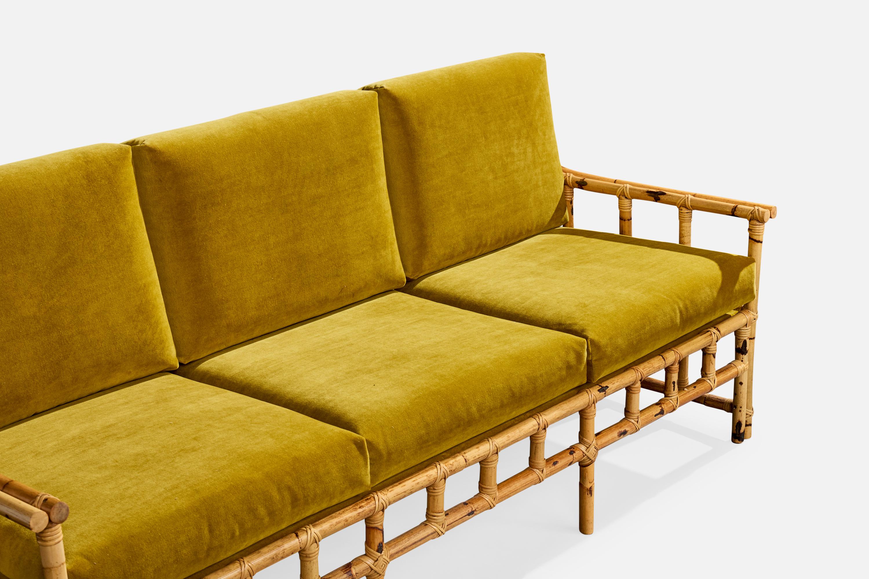 Cerdá, Sofa, Bamboo, Rattan, Velvet, Spain, 1950s For Sale 1