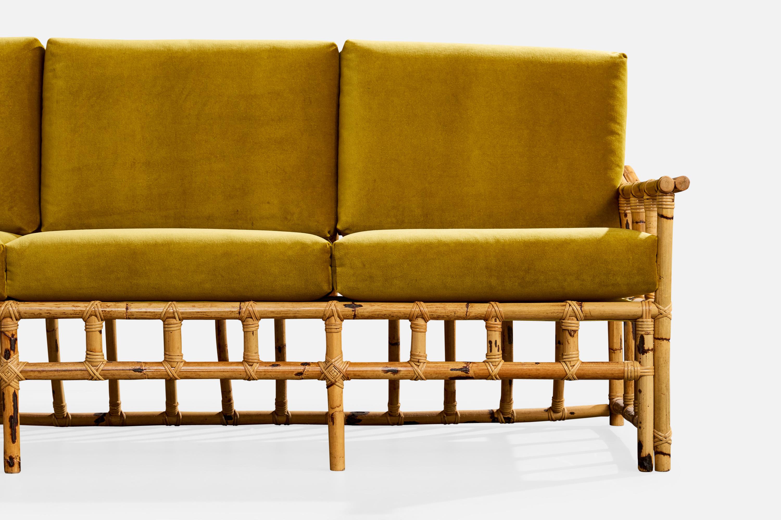 Cerdá, Sofa, Bamboo, Rattan, Velvet, Spain, 1950s For Sale 2
