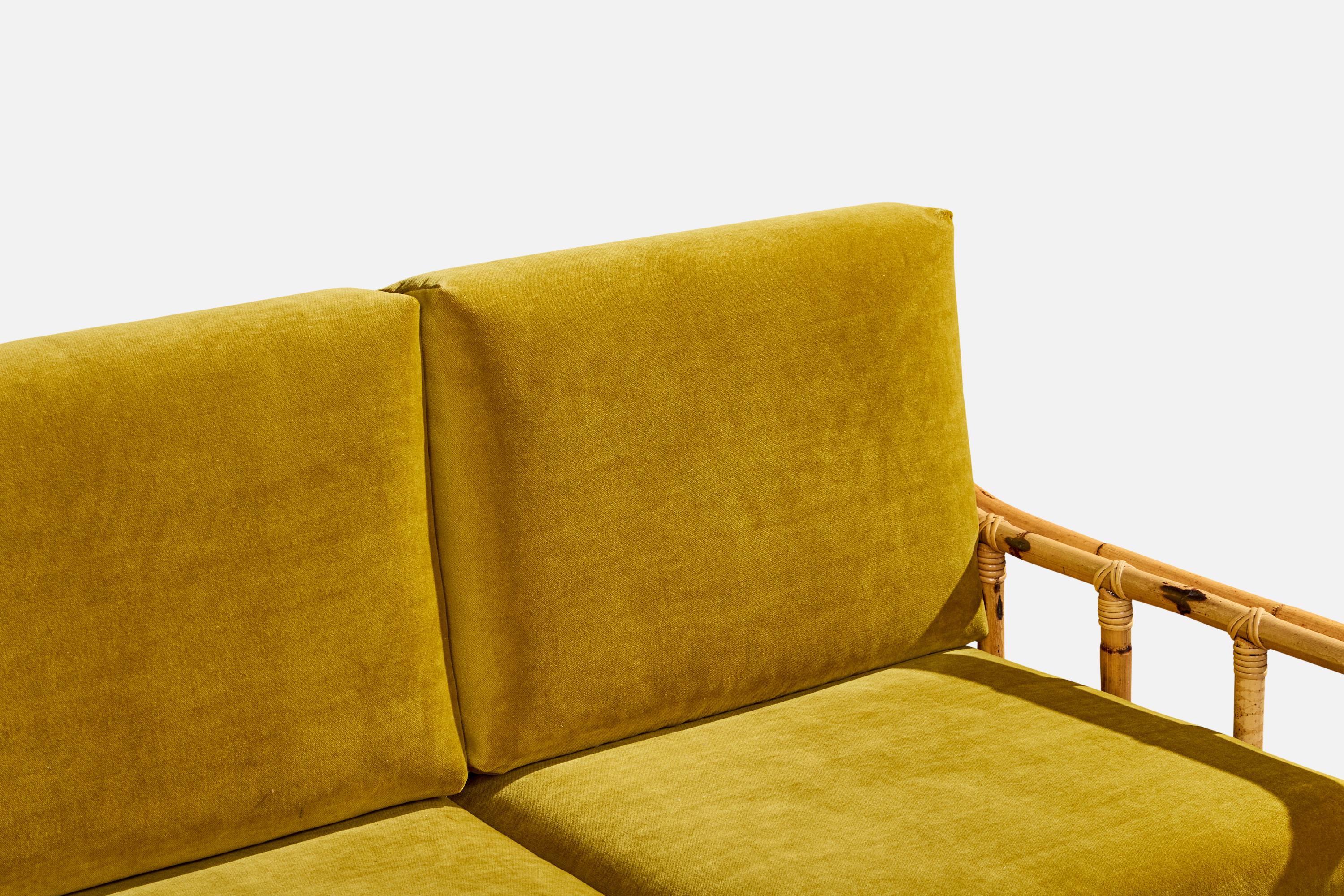 Cerdá, Sofa, Bamboo, Rattan, Velvet, Spain, 1950s For Sale 3