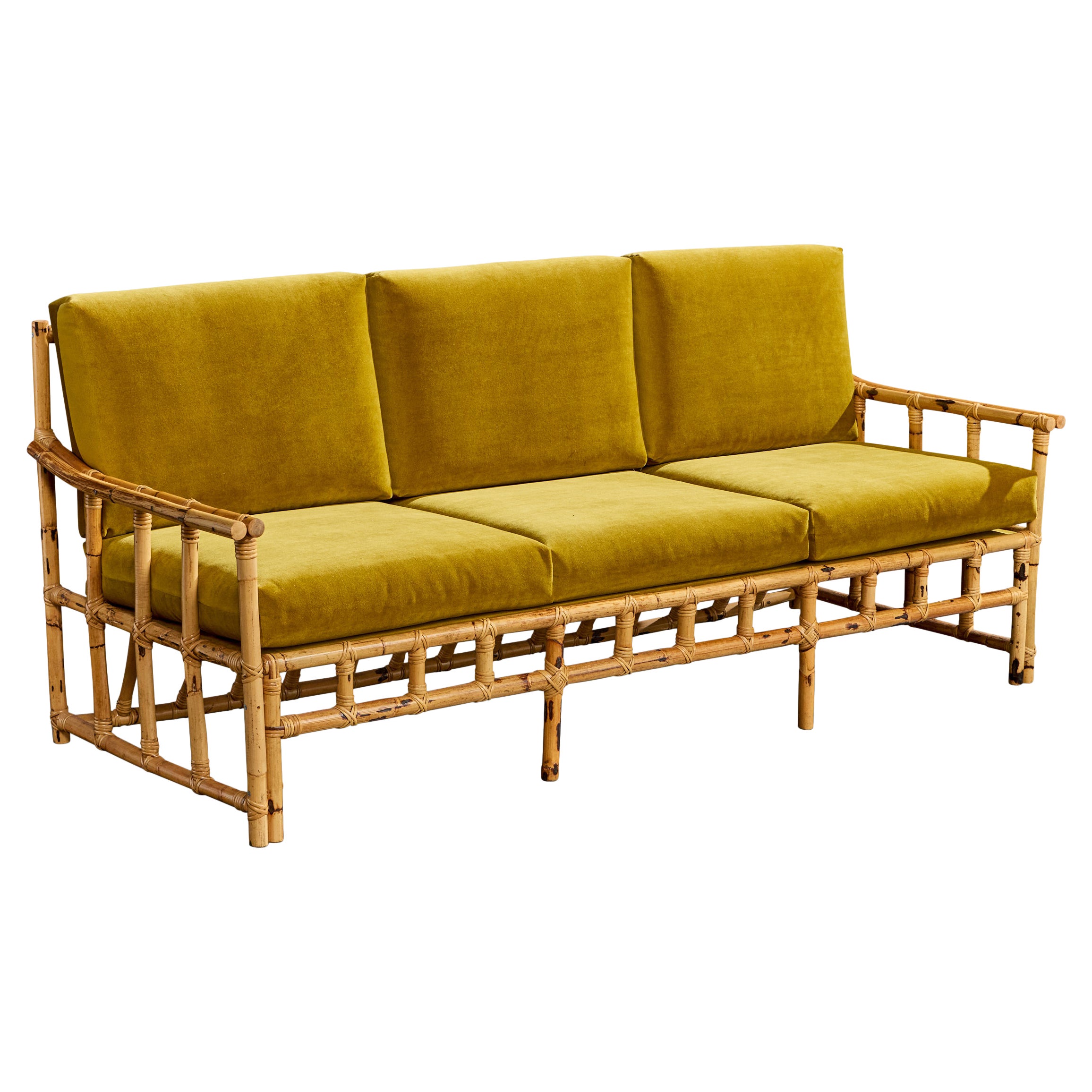 Cerdá, Divano, Bambù, Rattan, Velluto, Spagna, anni '50