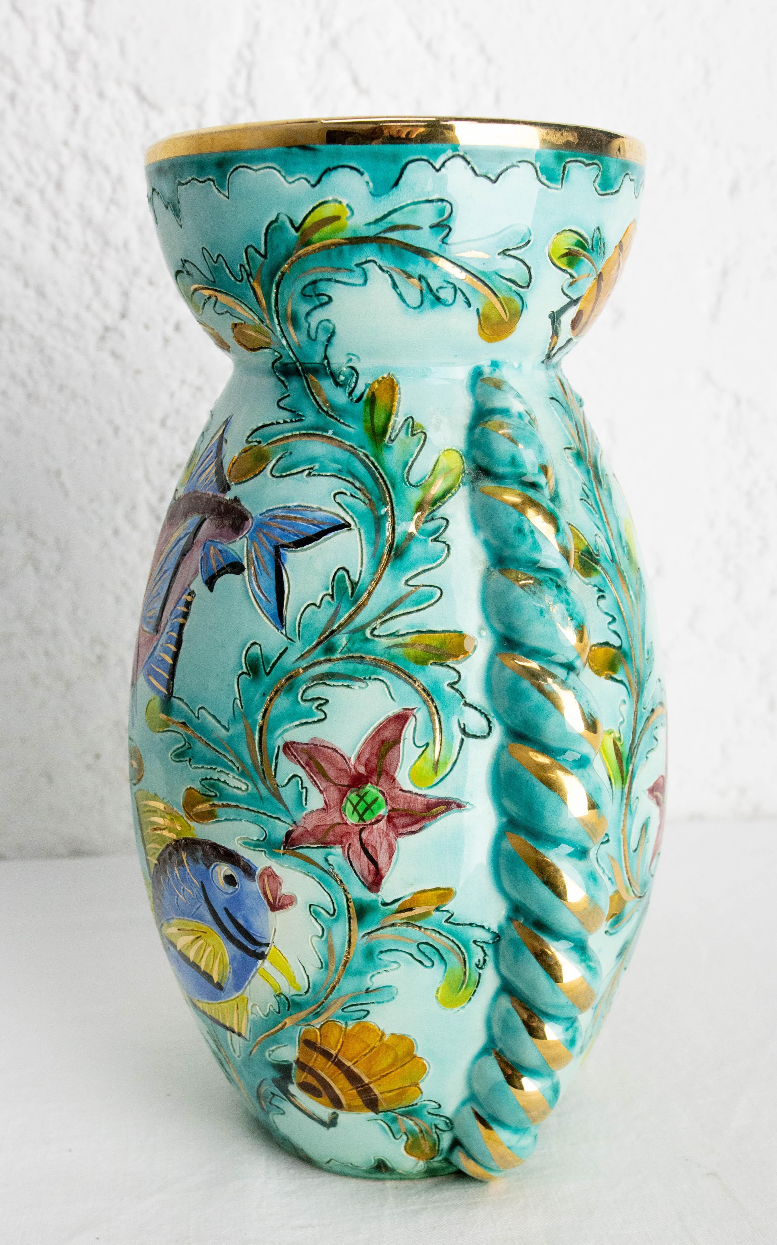Mid-Century Modern Cerdazur Monaco Ceramic Vase with Sea Decoration Mid-Century French For Sale