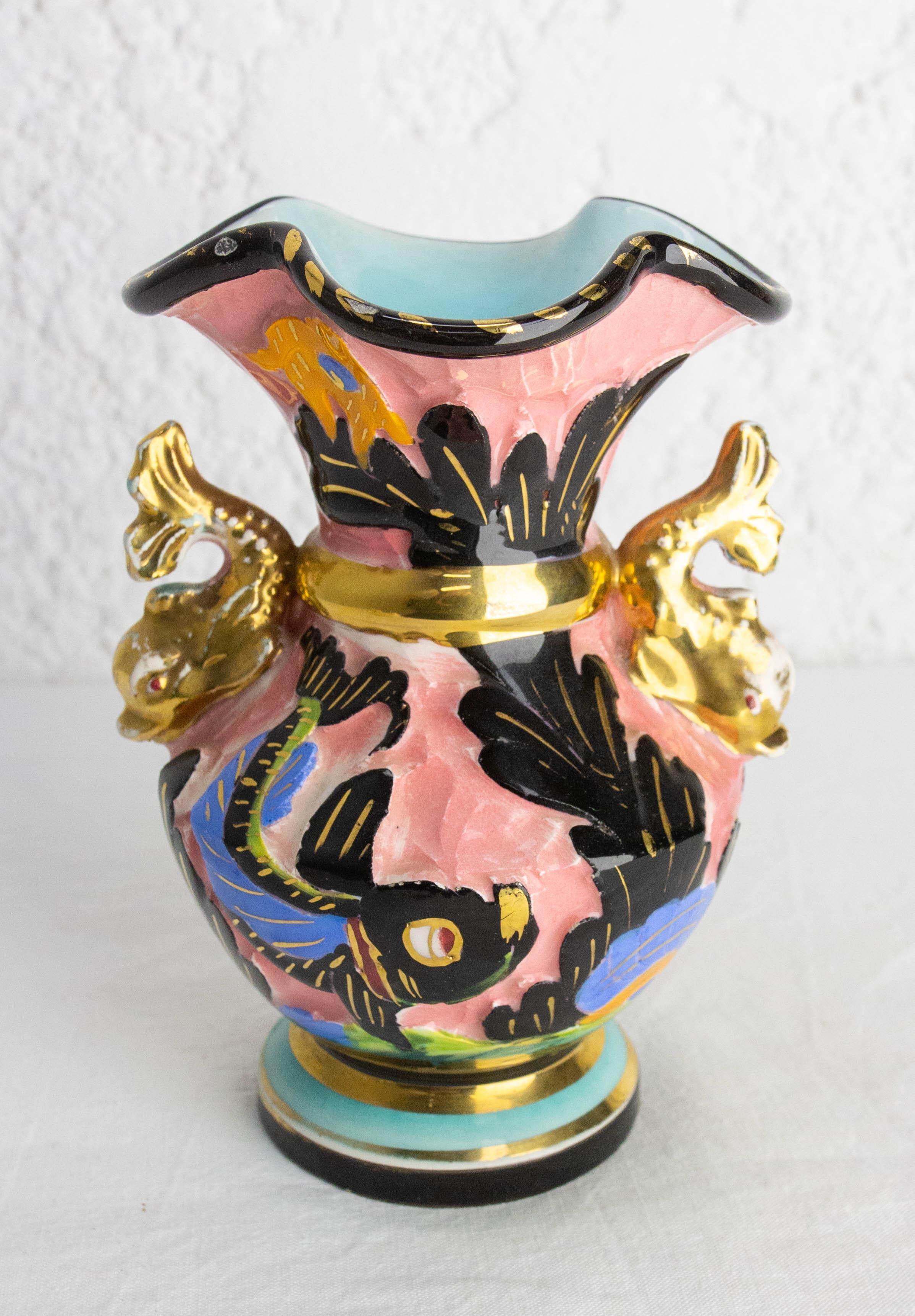 Cerdazur Monaco Ceramic Vase with Sea Decoration Mid-Century French In Good Condition For Sale In Labrit, Landes