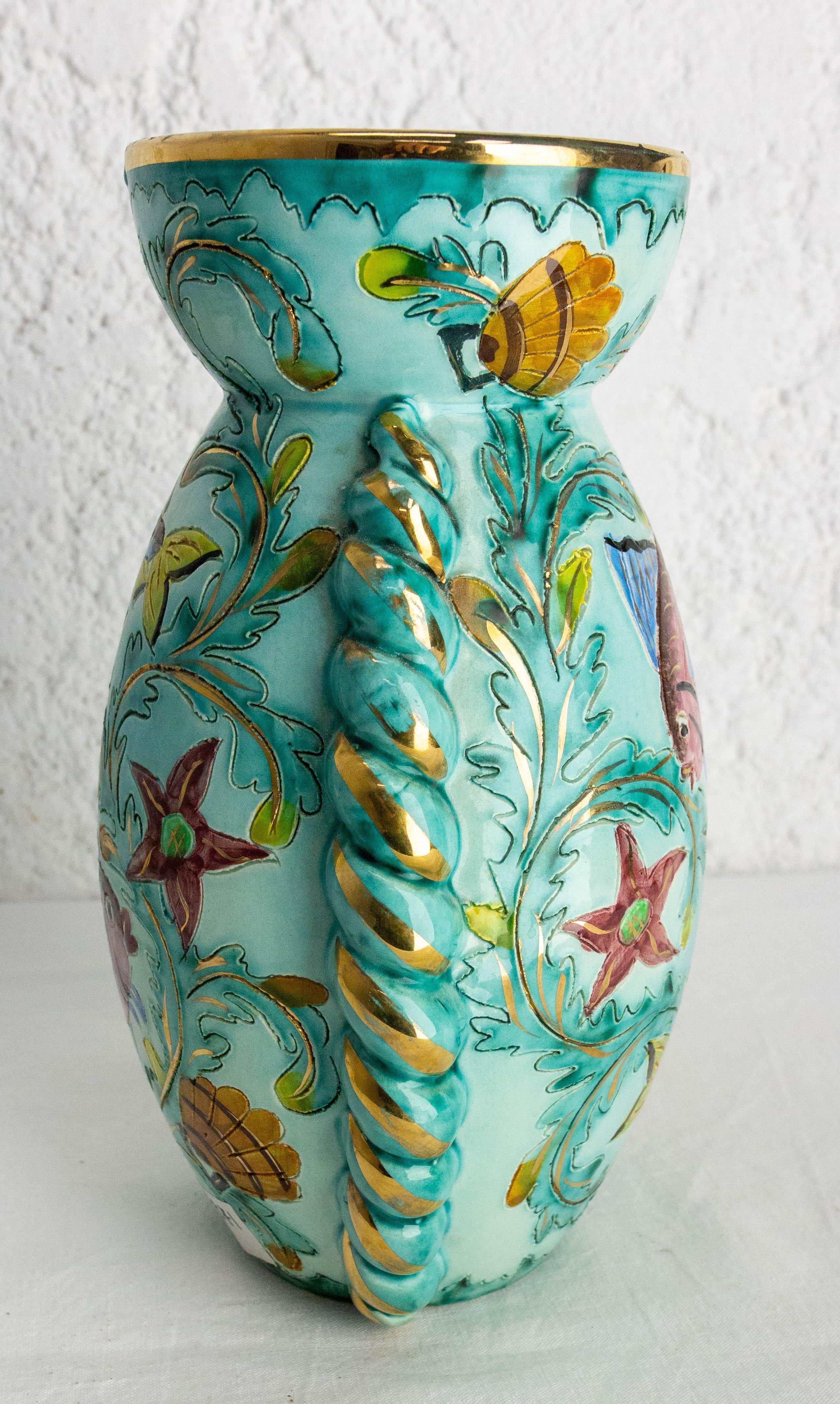 Cerdazur Monaco Ceramic Vase with Sea Decoration Mid-Century French In Good Condition For Sale In Labrit, Landes