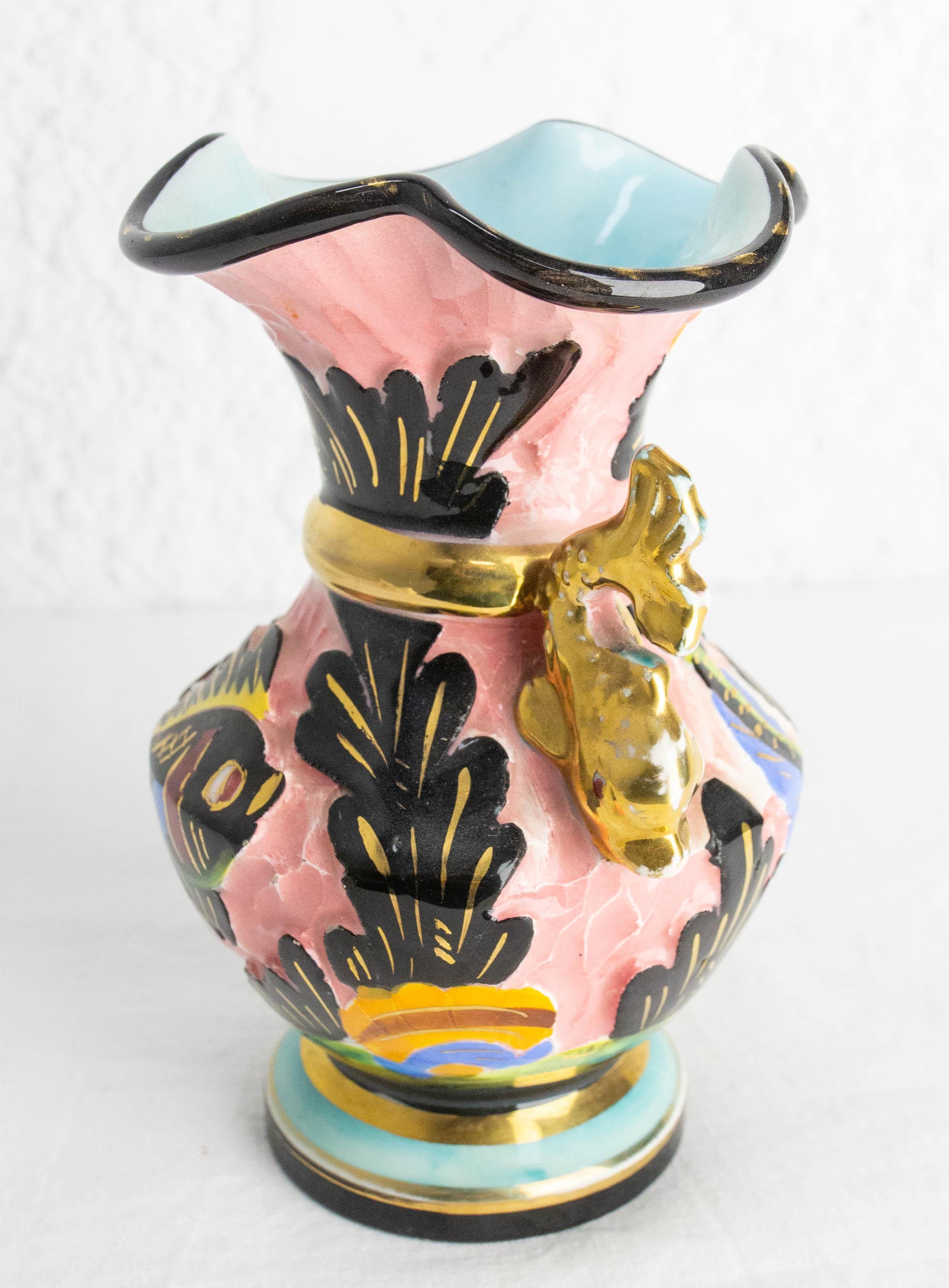 20th Century Cerdazur Monaco Ceramic Vase with Sea Decoration Mid-Century French For Sale