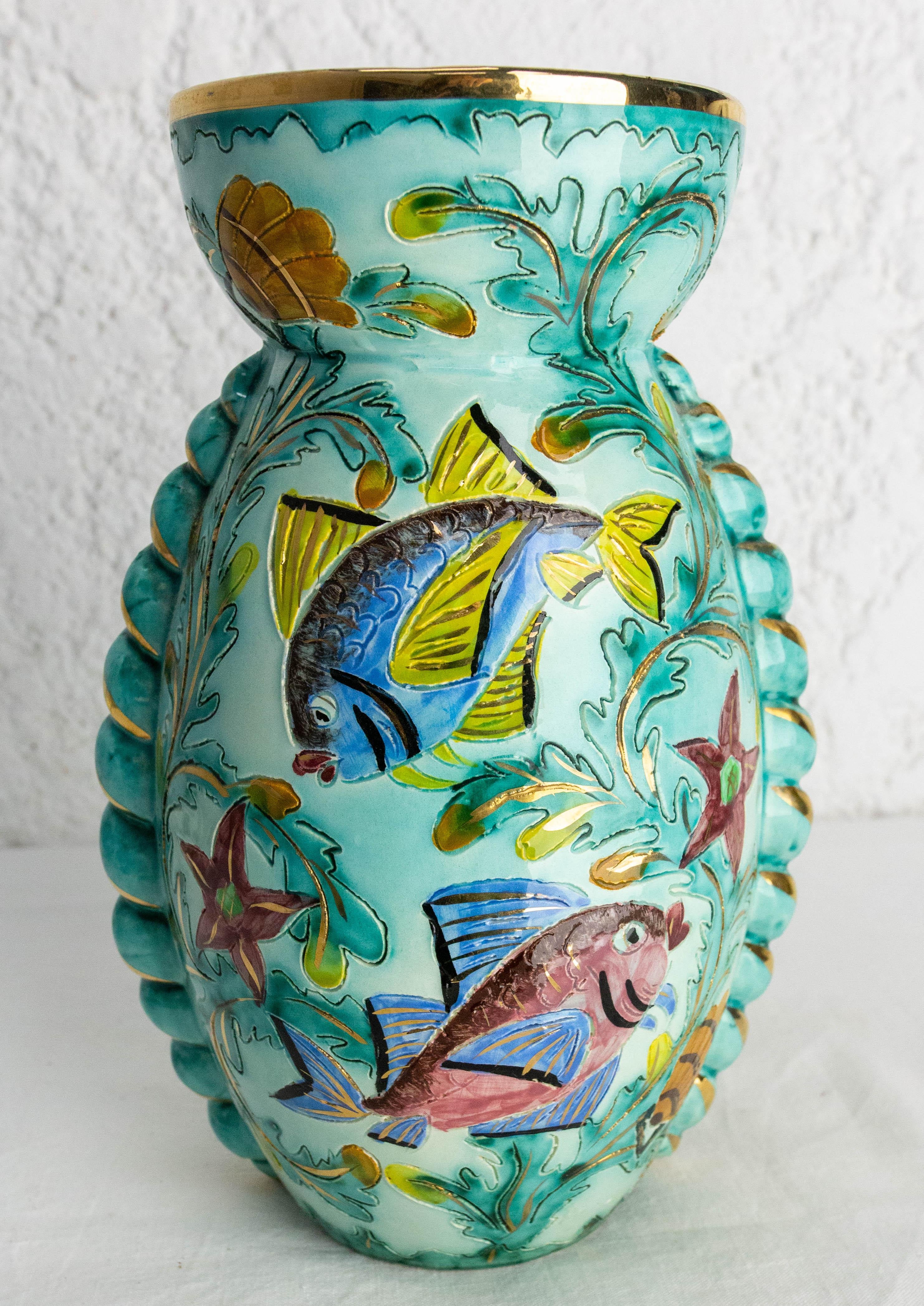 20th Century Cerdazur Monaco Ceramic Vase with Sea Decoration Mid-Century French For Sale