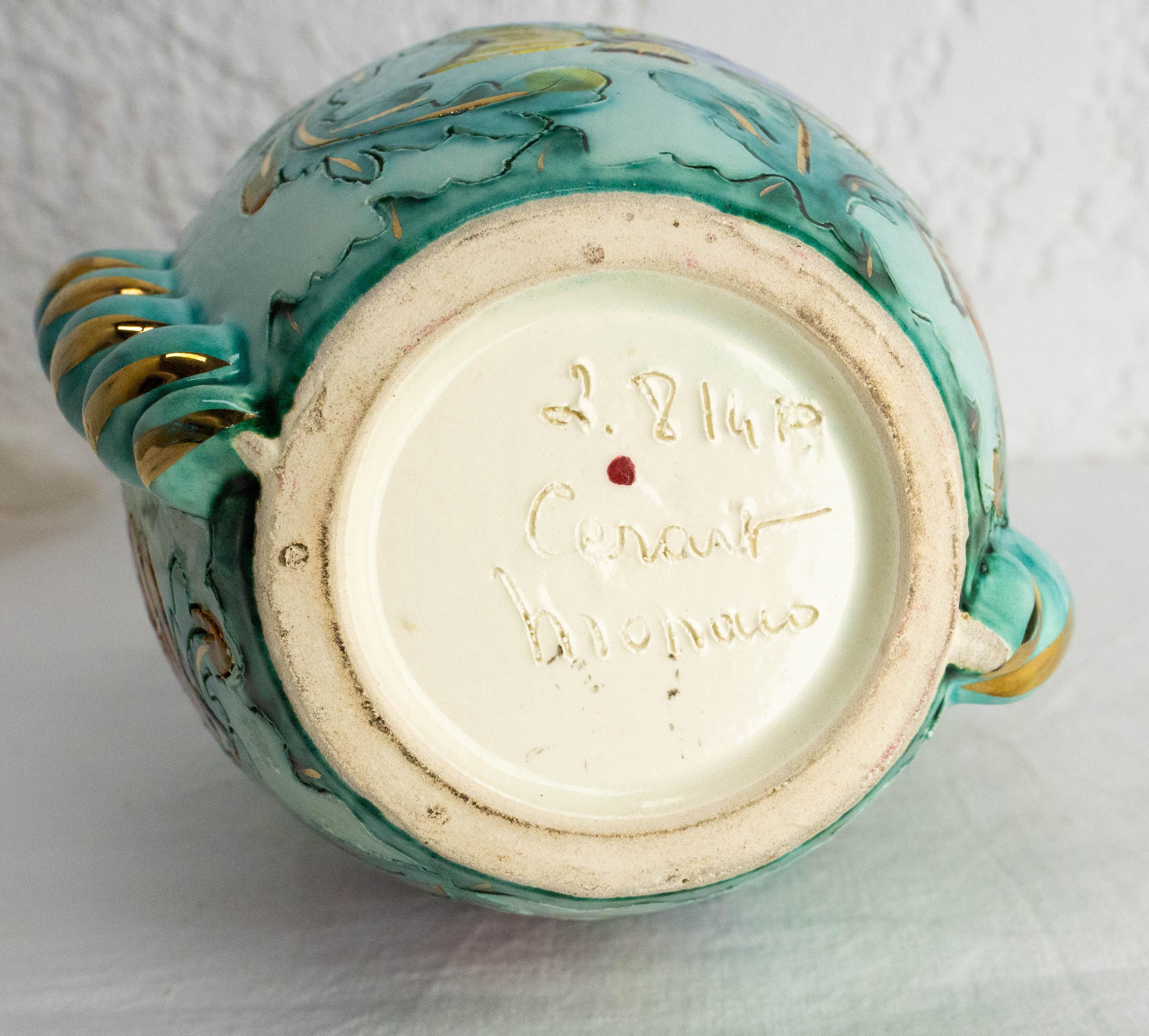 Cerdazur Monaco Ceramic Vase with Sea Decoration Mid-Century French For Sale 2