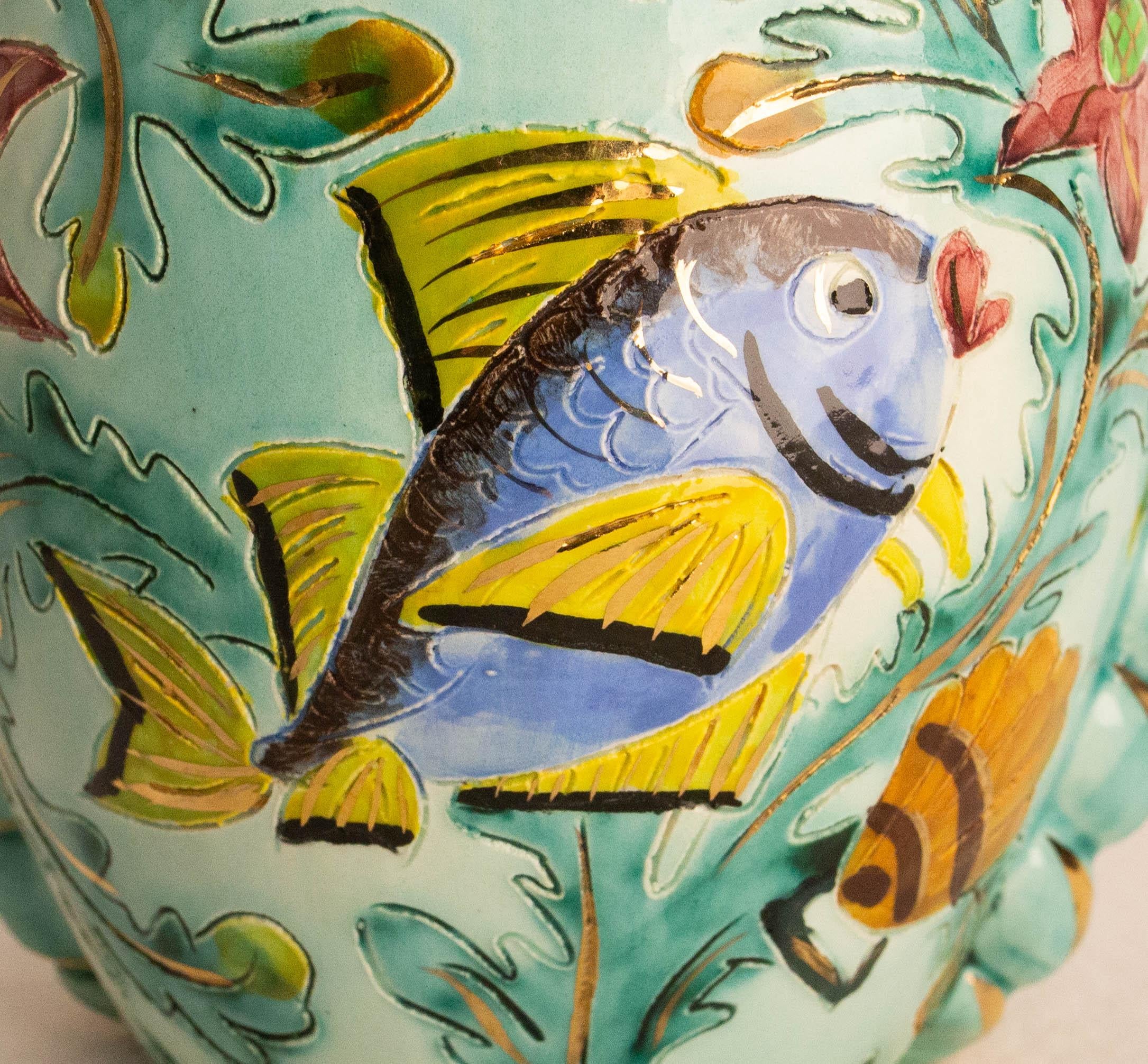 Cerdazur Monaco Ceramic Vase with Sea Decoration Mid-Century French For Sale 3