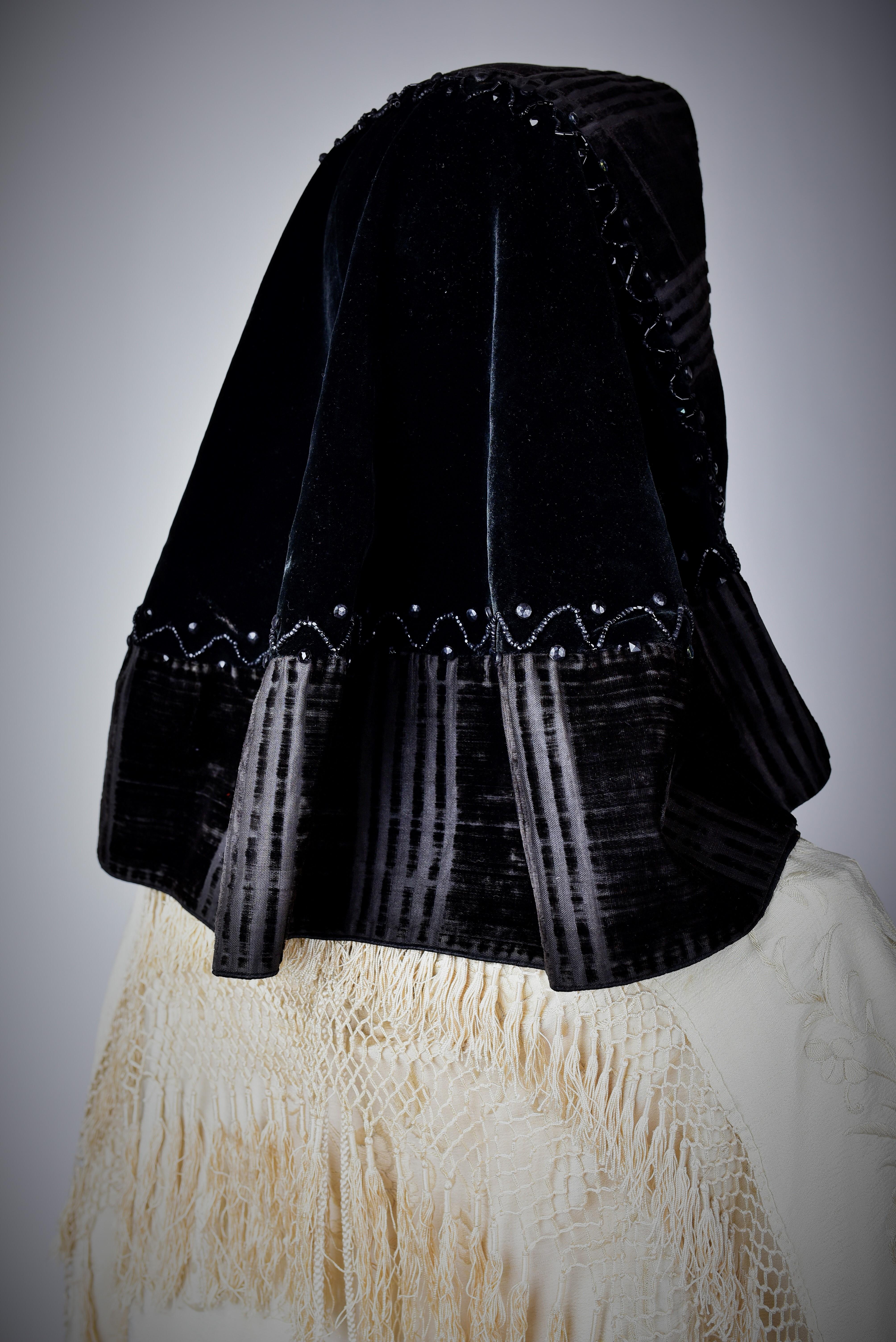 Women's Ceremonial Crinoline Dress, Mantilla and Manilla Shawl - Spain Circa 1860