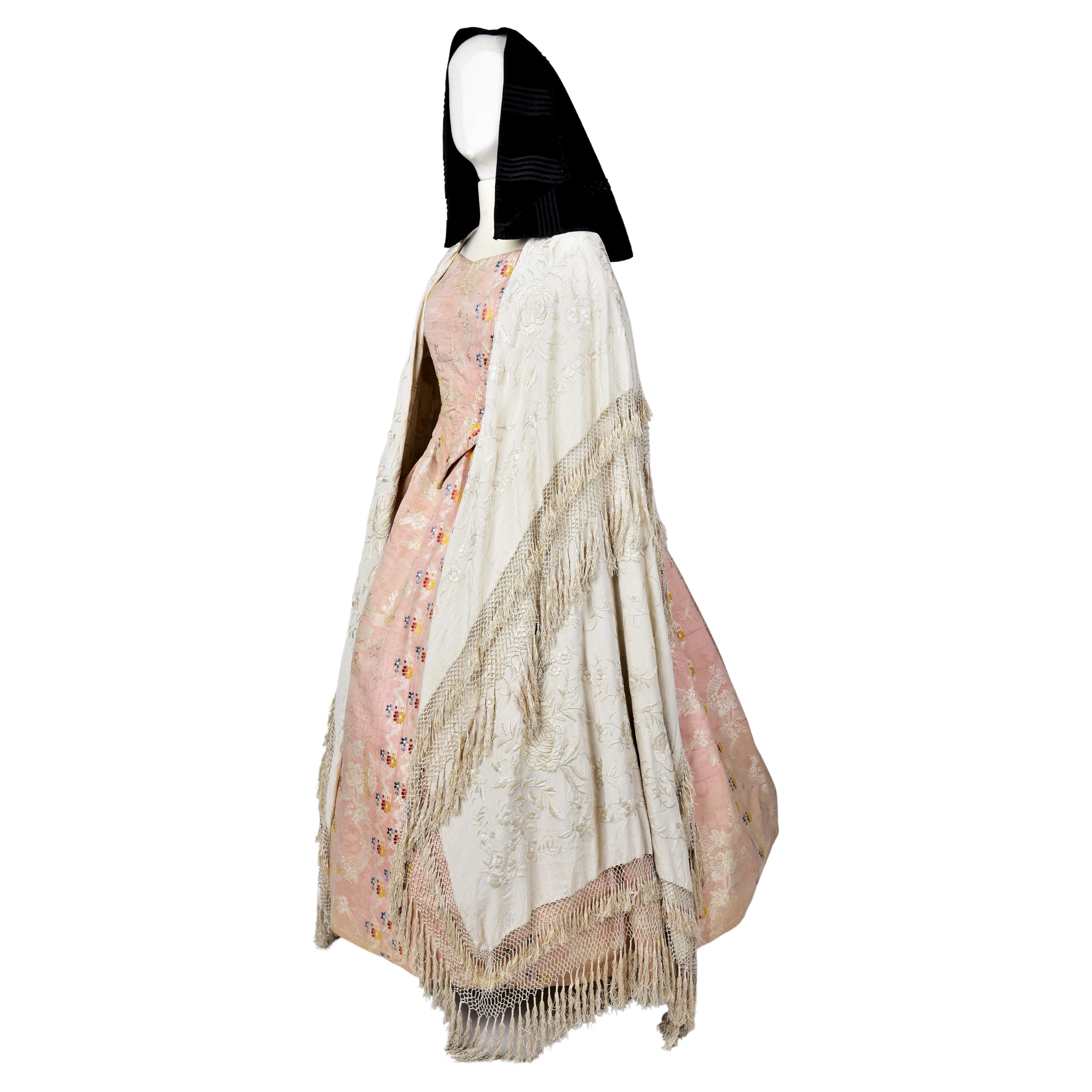 Ceremonial Crinoline Dress, Mantilla and Manilla Shawl - Spain Circa 1860