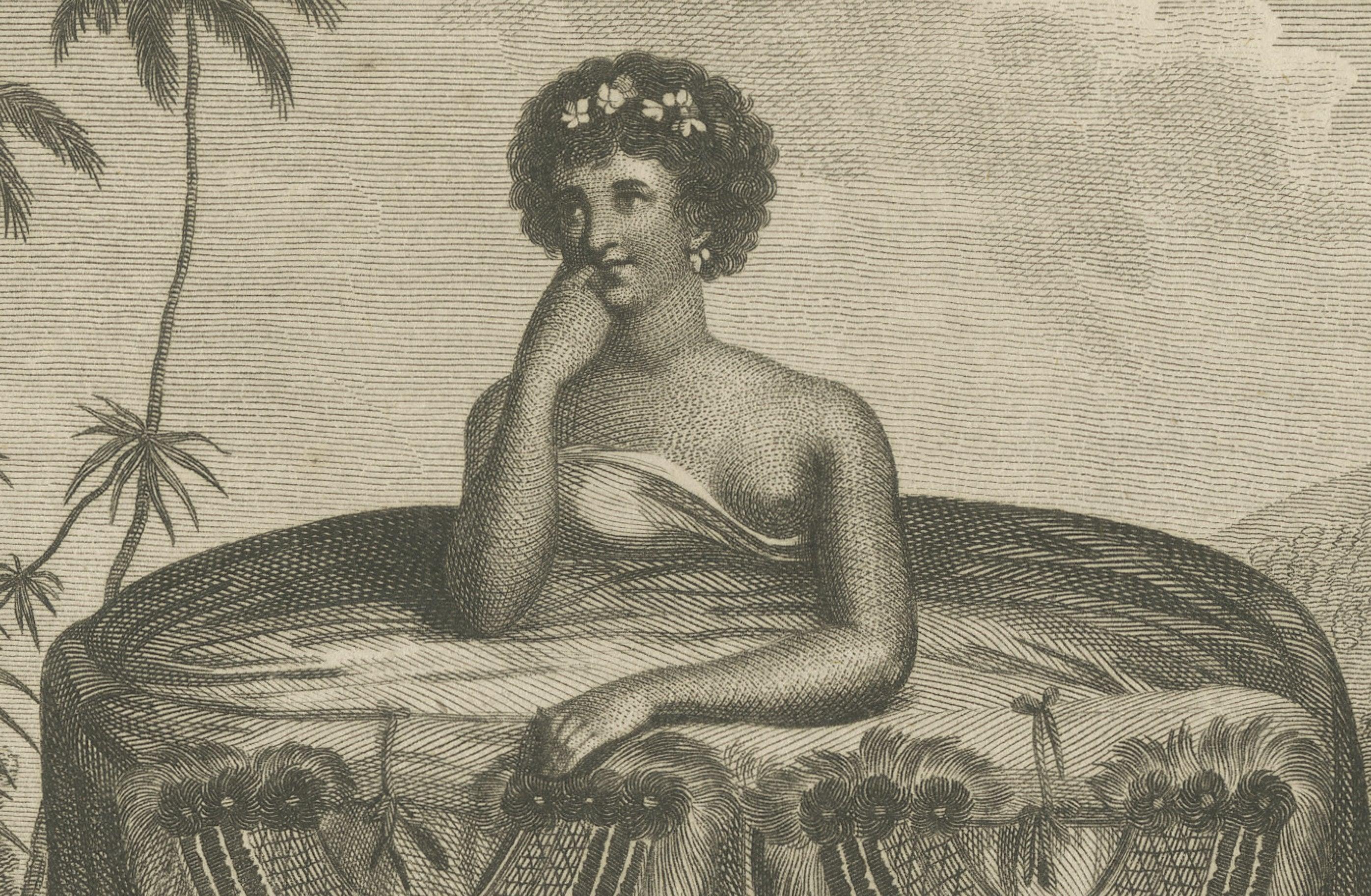 Engraved Ceremonial Grace: The Gift-Bearing Attire of a Tahitian Woman in 1799 For Sale
