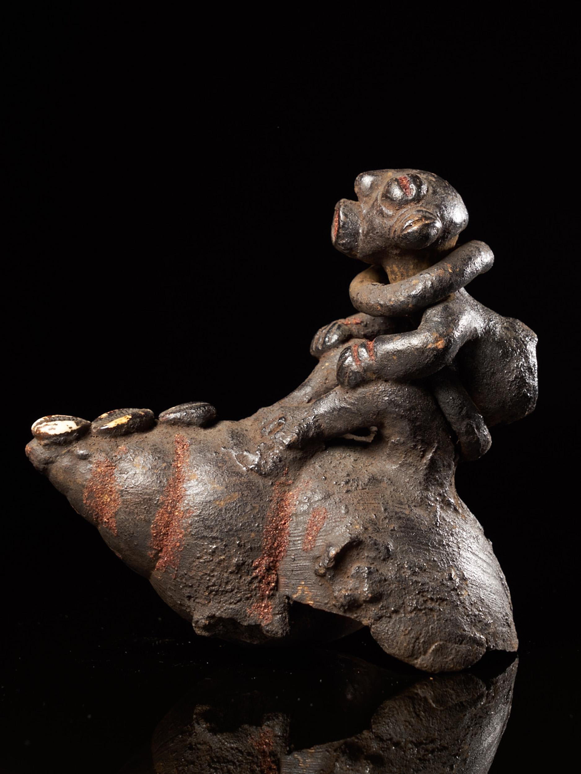 20th Century Ceremonial Monkey Figure on a Snailshell, Old German Collection, Bulu People