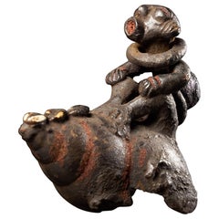 Vintage Ceremonial Monkey Figure on a Snailshell, Old German Collection, Bulu People