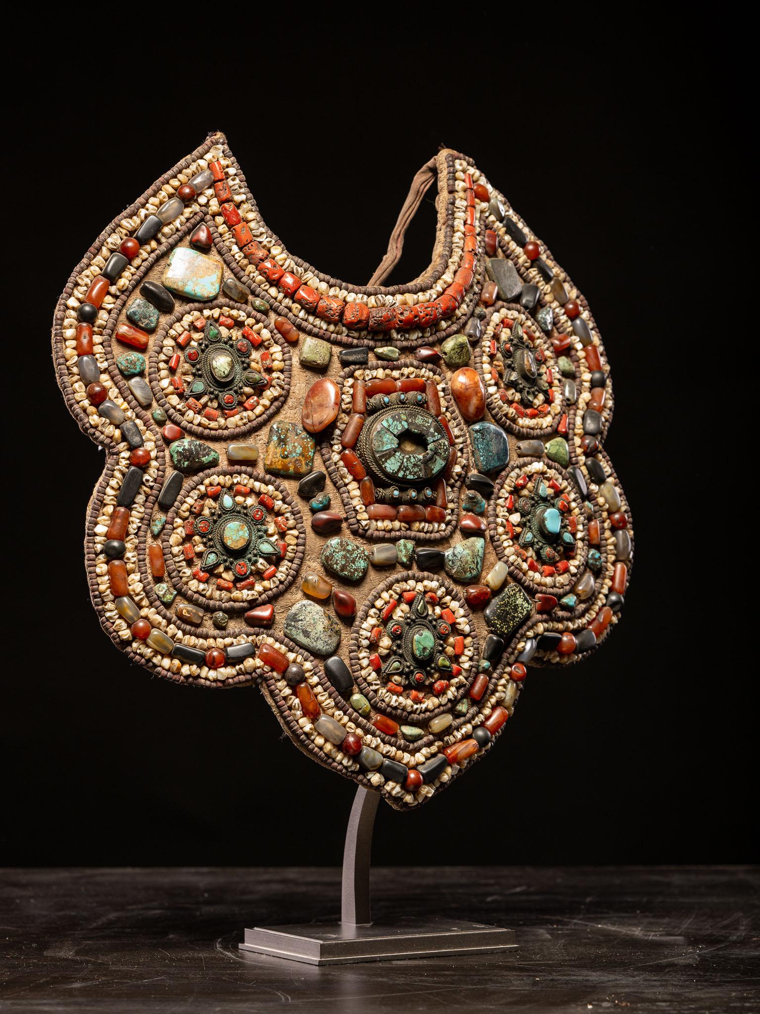 Tibetan Ceremonial pectoral plastron in the form of a half moon, Tibet, 19-20th C For Sale
