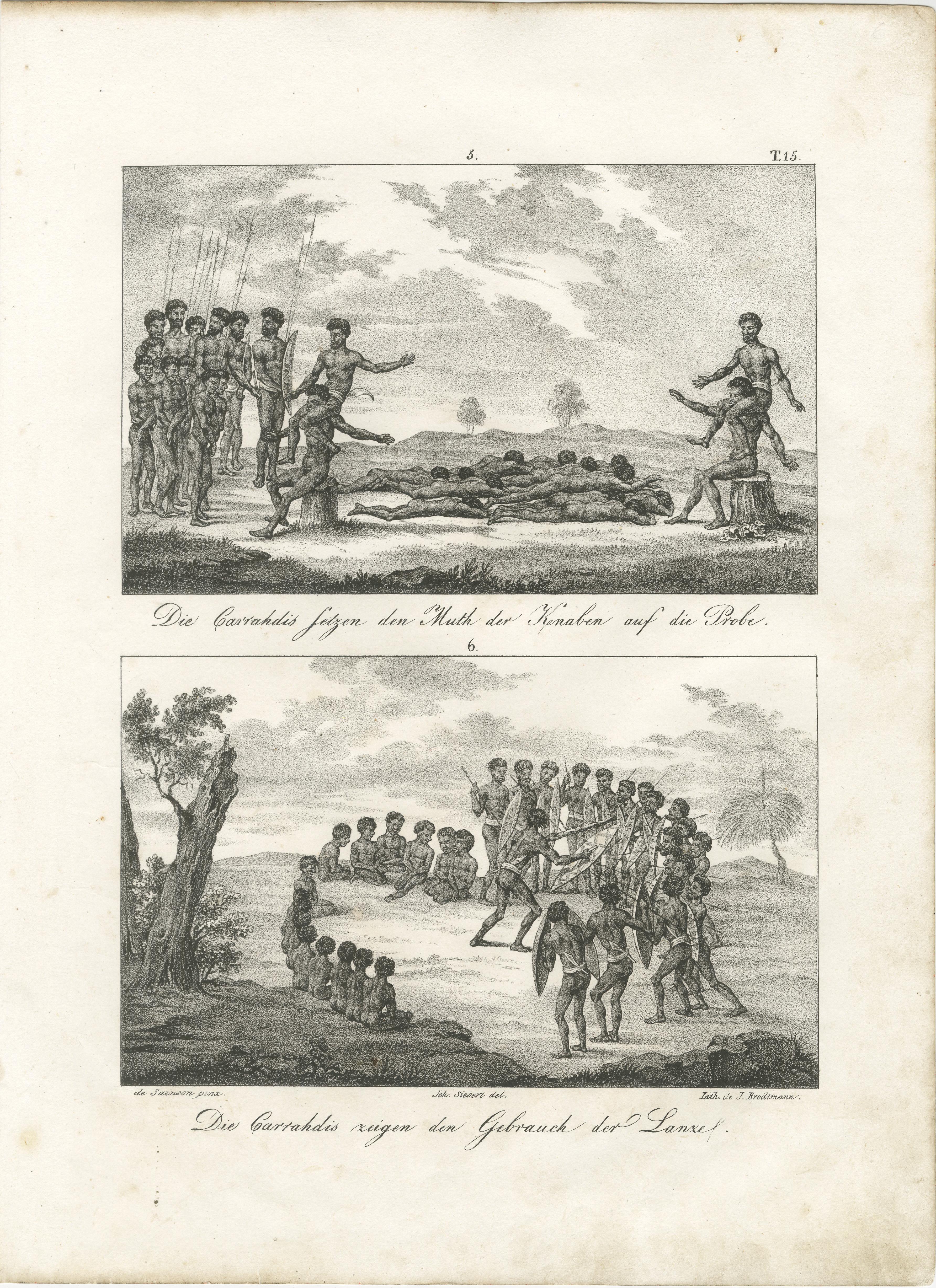 Zeremonielle Praktiken und Rituale der australischen Ureinwohner in New Holland, 1836 im Zustand „Gut“ im Angebot in Langweer, NL