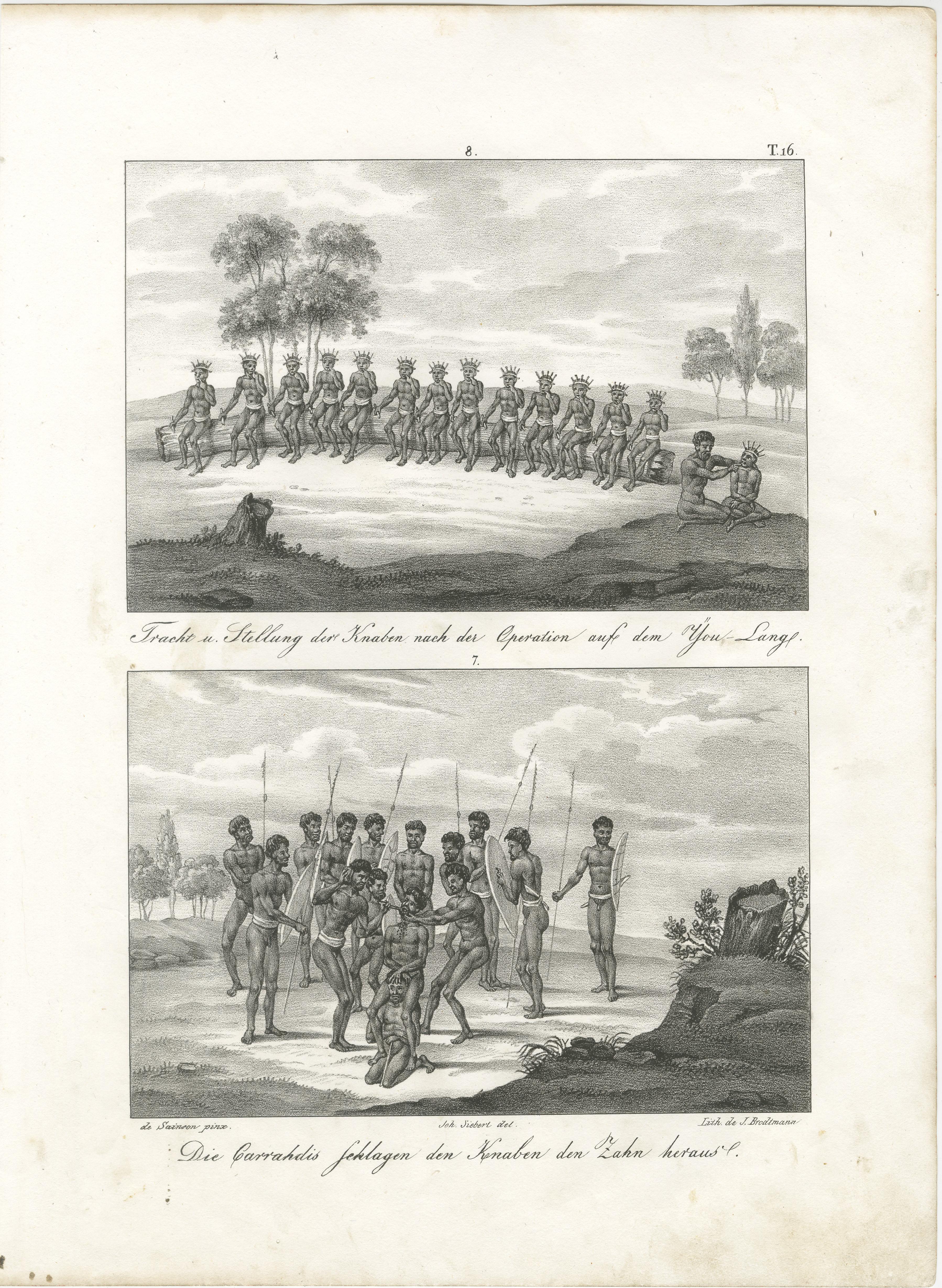 Zeremonielle Praktiken und Rituale der australischen Ureinwohner in New Holland, 1836 (Mittleres 19. Jahrhundert) im Angebot