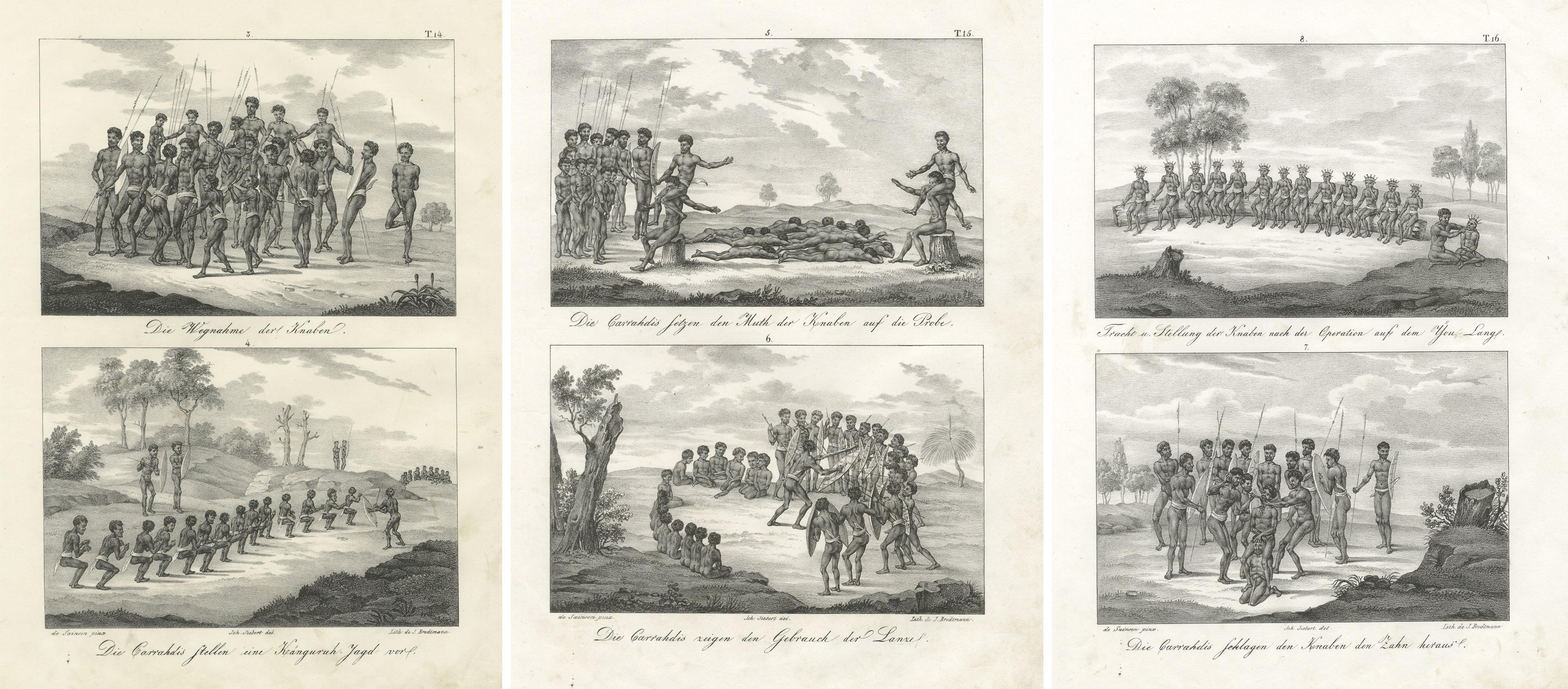 Zeremonielle Praktiken und Rituale der australischen Ureinwohner in New Holland, 1836 (Papier) im Angebot