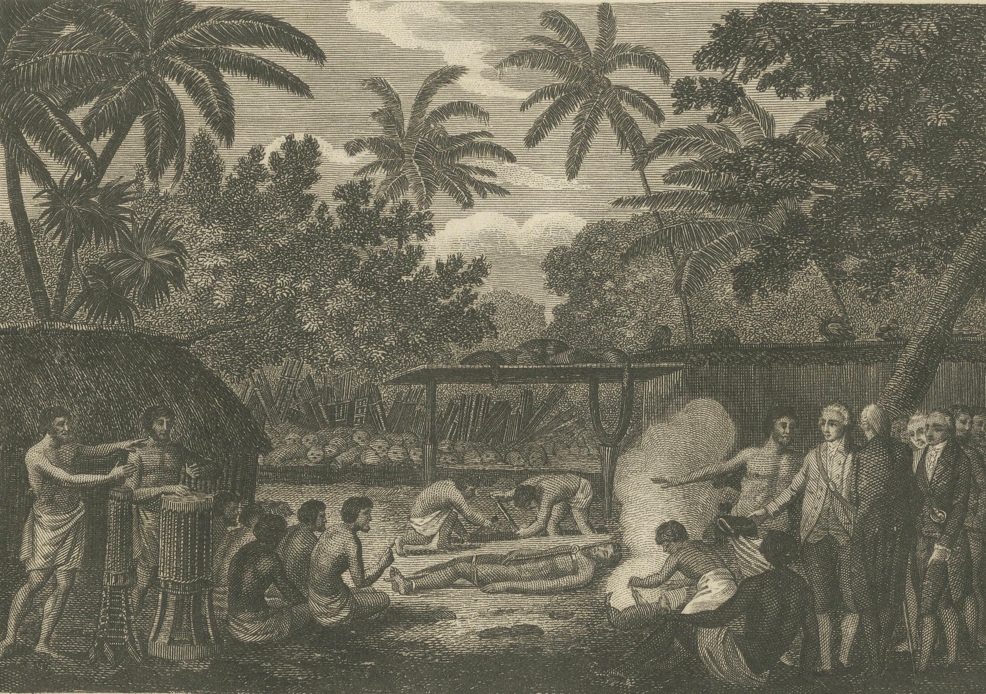 Ceremonial Rites: A Human Sacrifice in Otaheite (Tahiti), 1801 In Good Condition For Sale In Langweer, NL