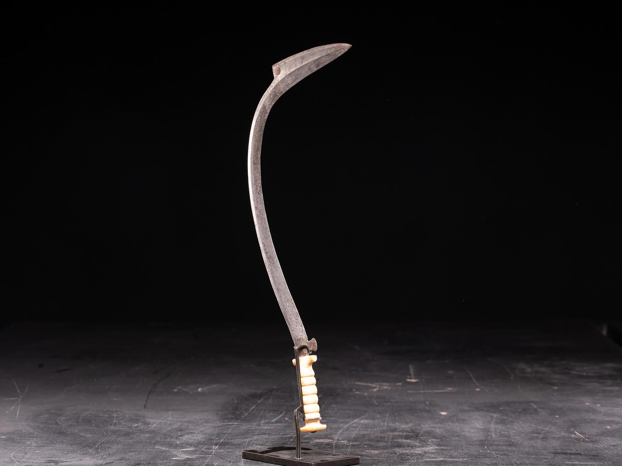 Hand-Carved Ceremonial Sickle knife with design handle, Zande People, DRC.