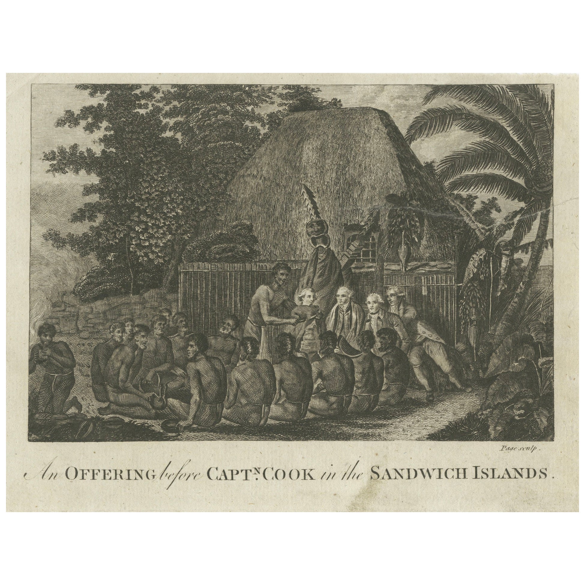 Cérémonie en l'honneur du capitaine Cook dans l'archipel d'Hawaï, vers 1790 en vente