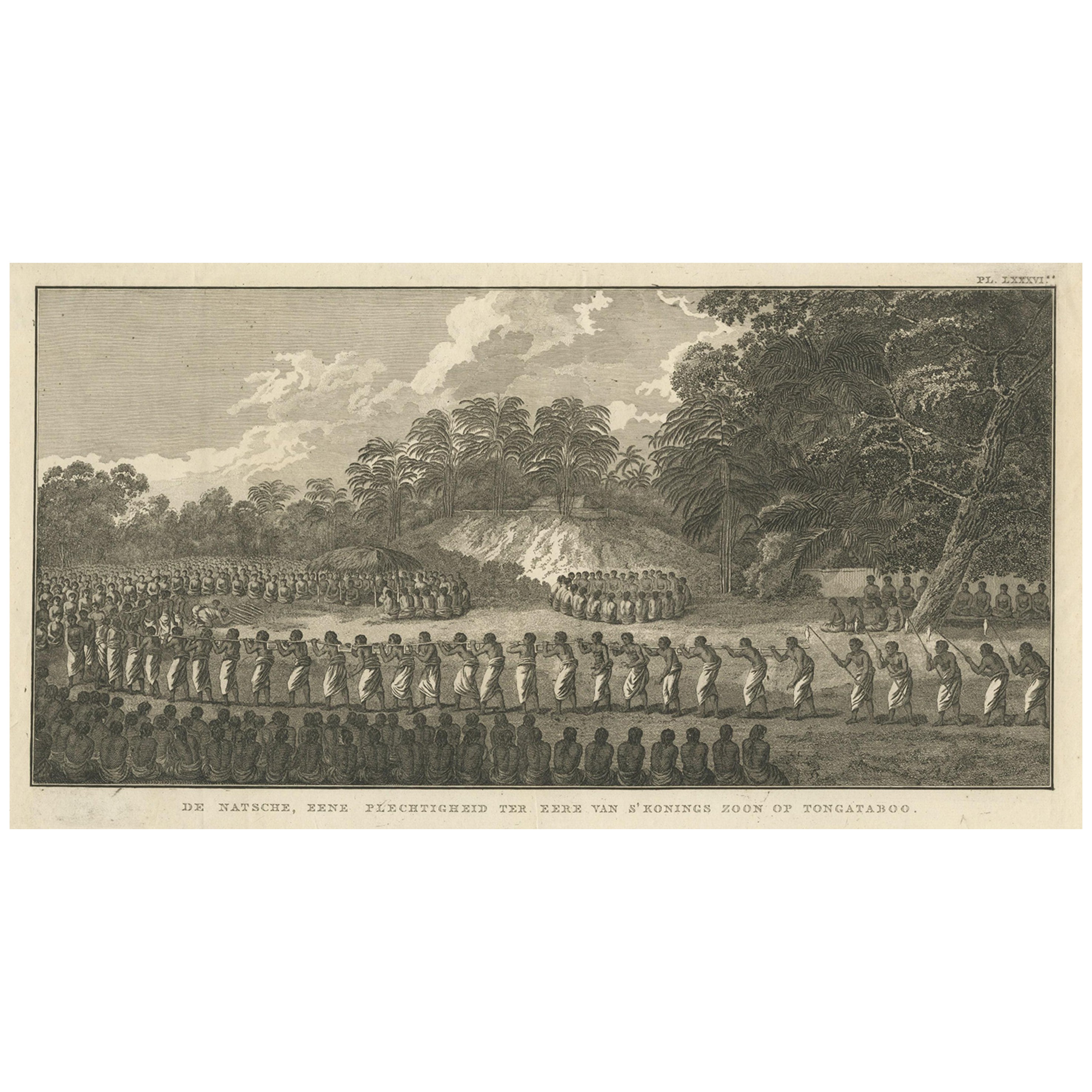Ceremony du fils du roi dans le village de Mua sur Tongatapu, Tonga, 1803
