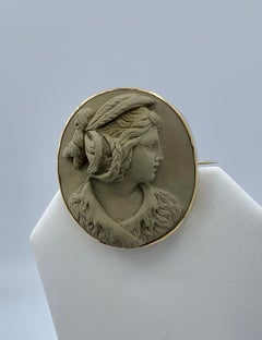 Antique Ceres Roman Goddess Of The Earth Lava Cameo Brooch Victorian Cerere Fur Cloak