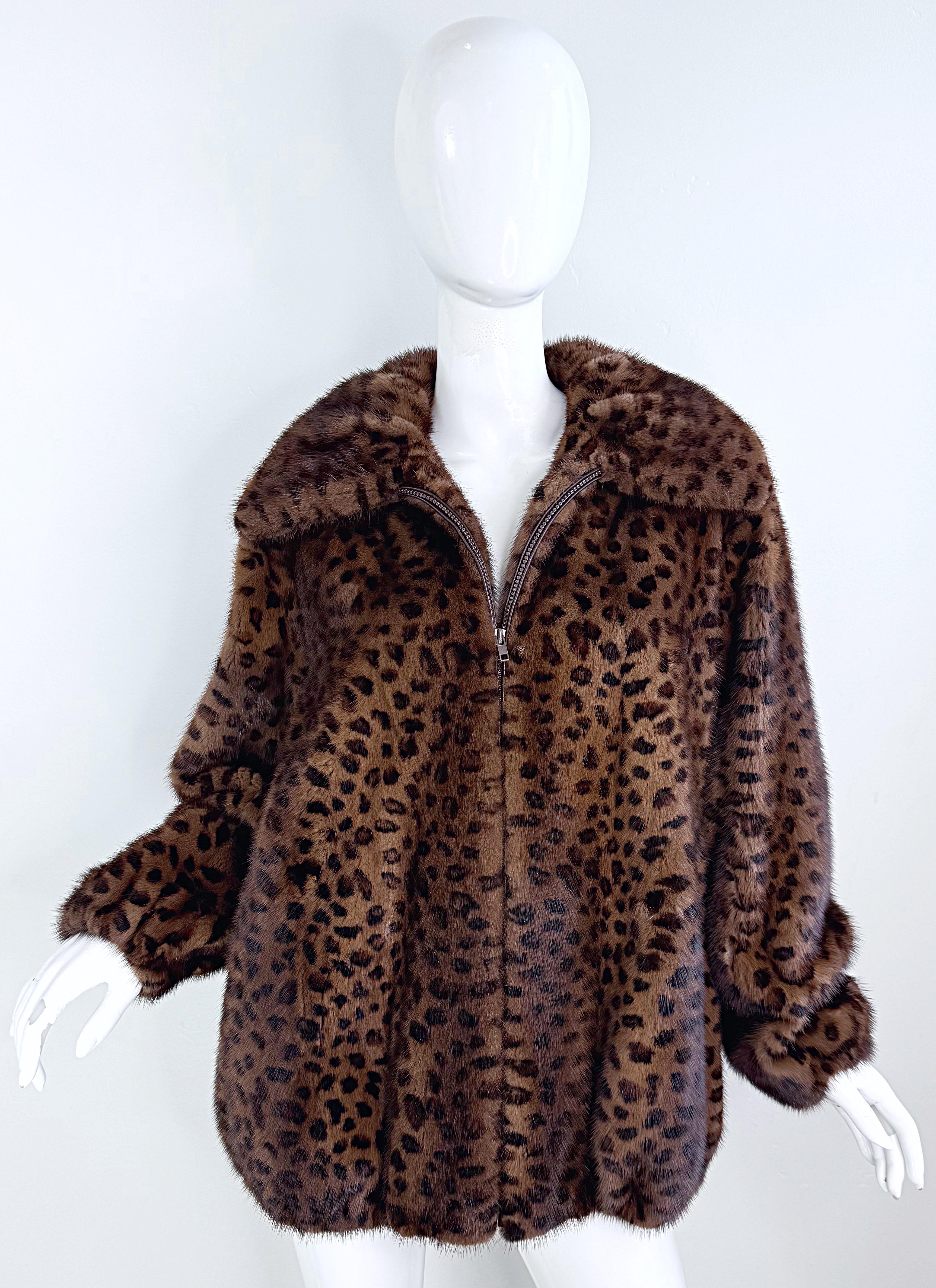 Ceresnie & Offen 1980s Mink Fur Leopard Print Vintage 80s Oversize Bomber Jacket For Sale 6