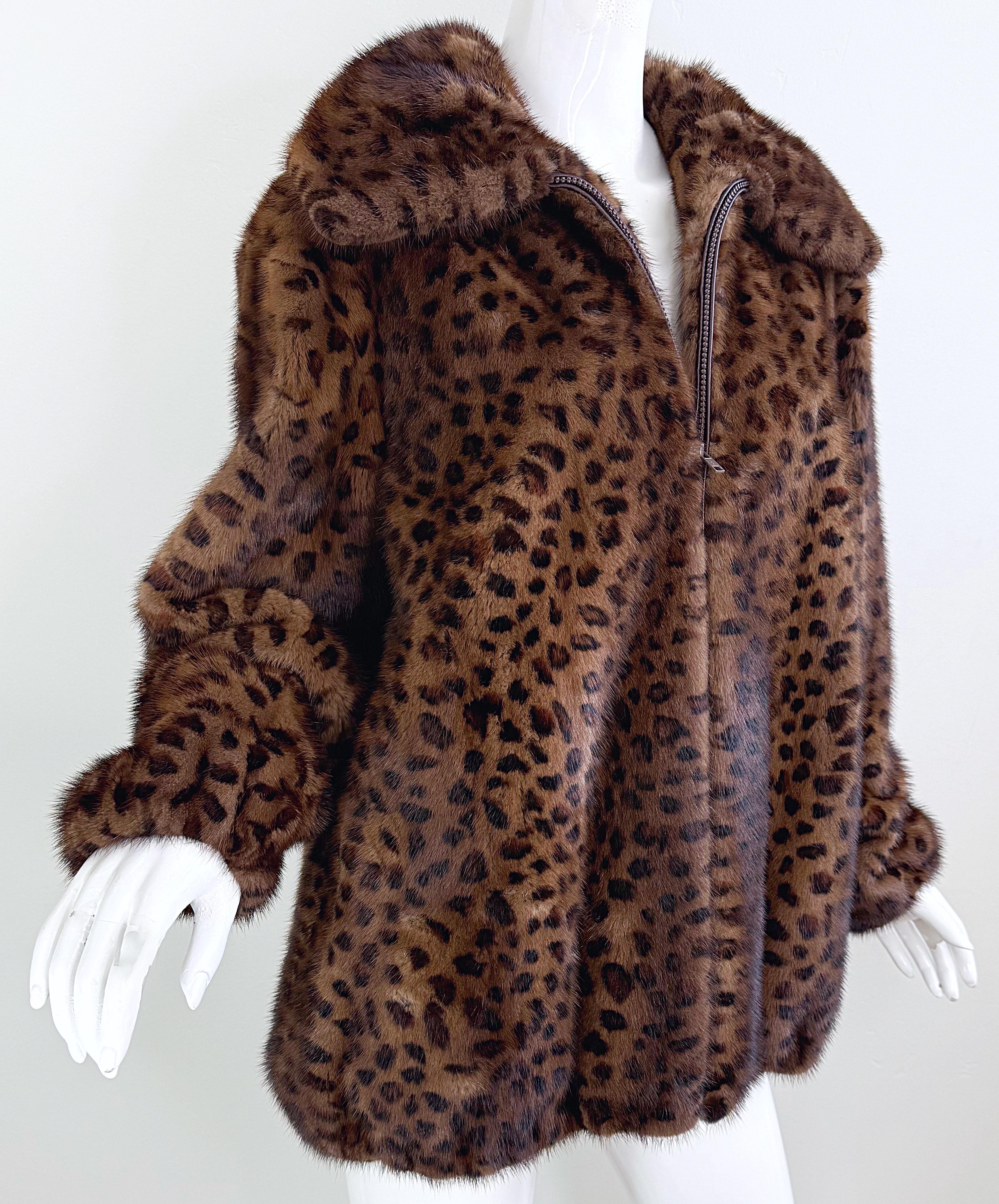Ceresnie & Offen 1980s Mink Fur Leopard Print Vintage 80s Oversize Bomber Jacket For Sale 7