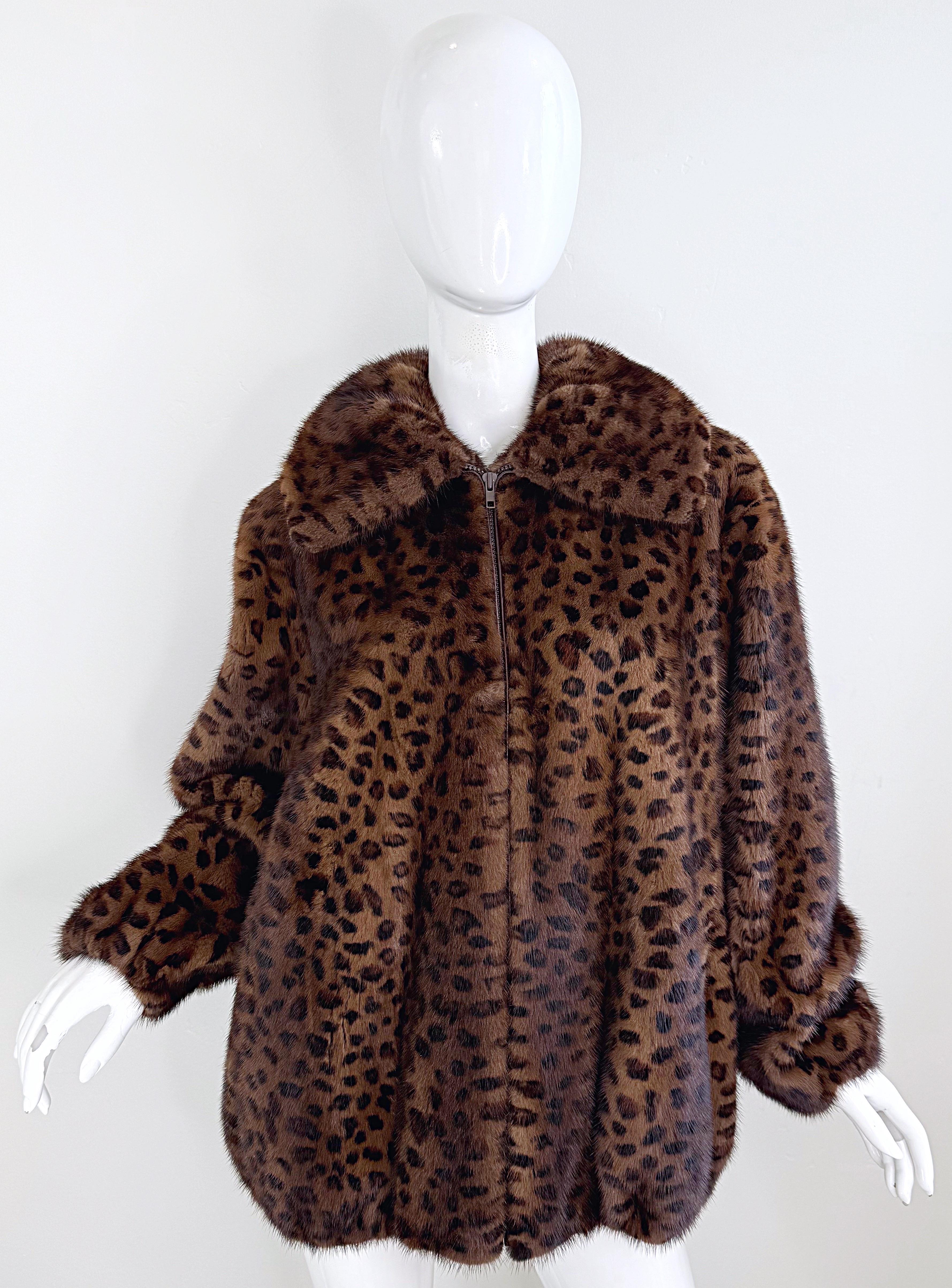 Ceresnie & Offen 1980s Mink Fur Leopard Print Vintage 80s Oversize Bomber Jacket For Sale 8