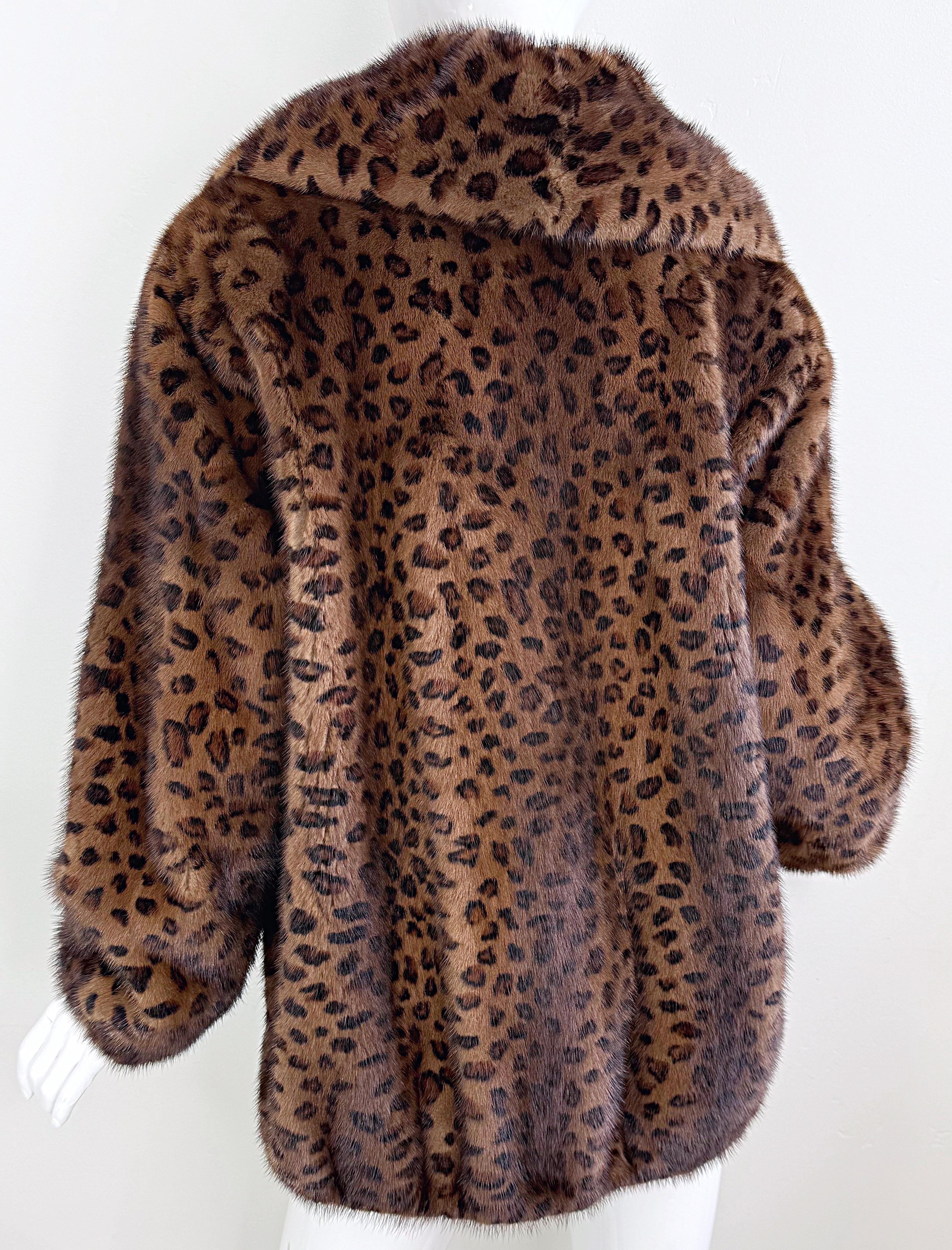 Ceresnie & Offen 1980s Mink Fur Leopard Print Vintage 80s Oversize Bomber Jacket For Sale 9