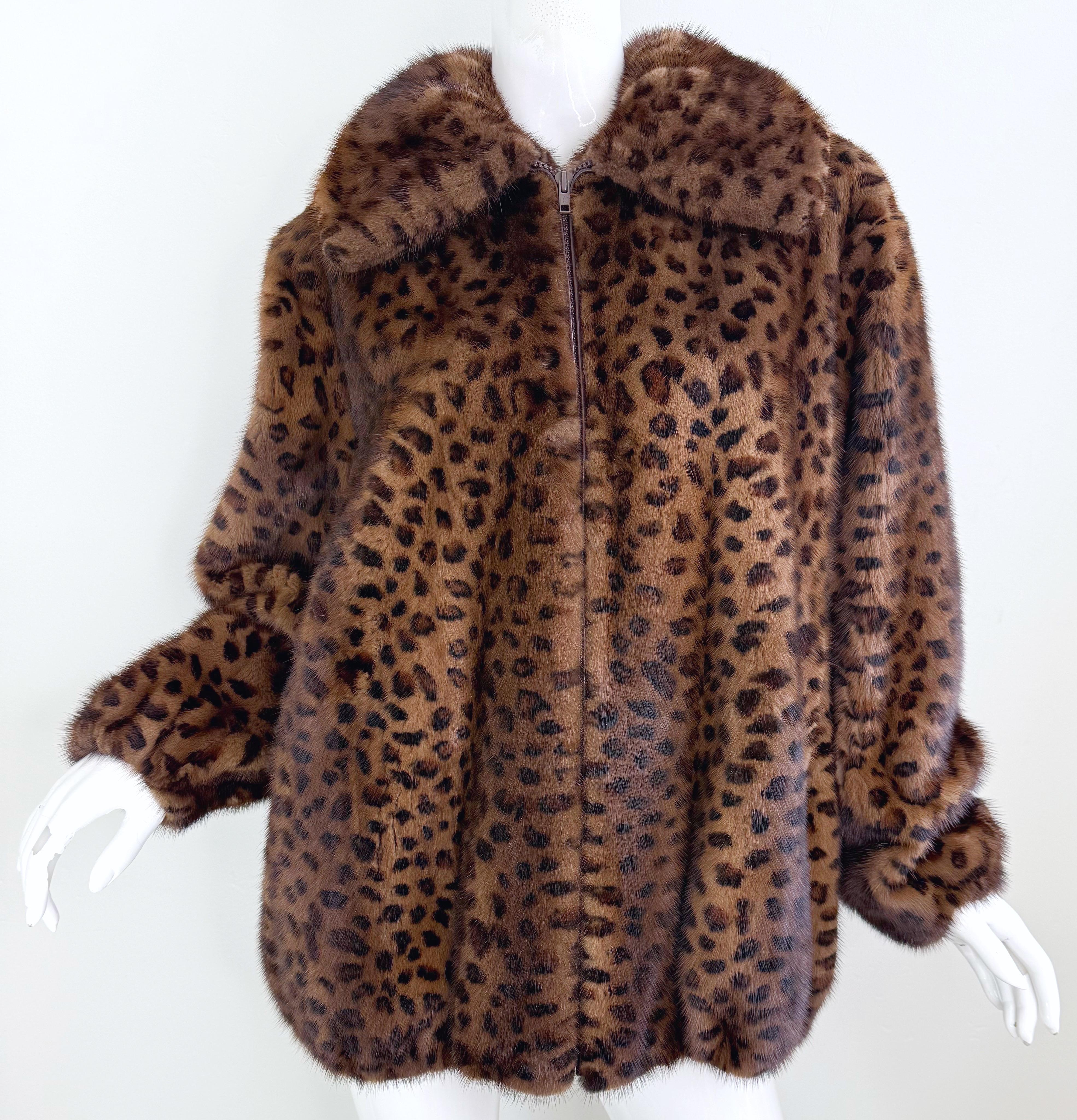 Ceresnie & Offen 1980s Mink Fur Leopard Print Vintage 80s Oversize Bomber Jacket For Sale 10