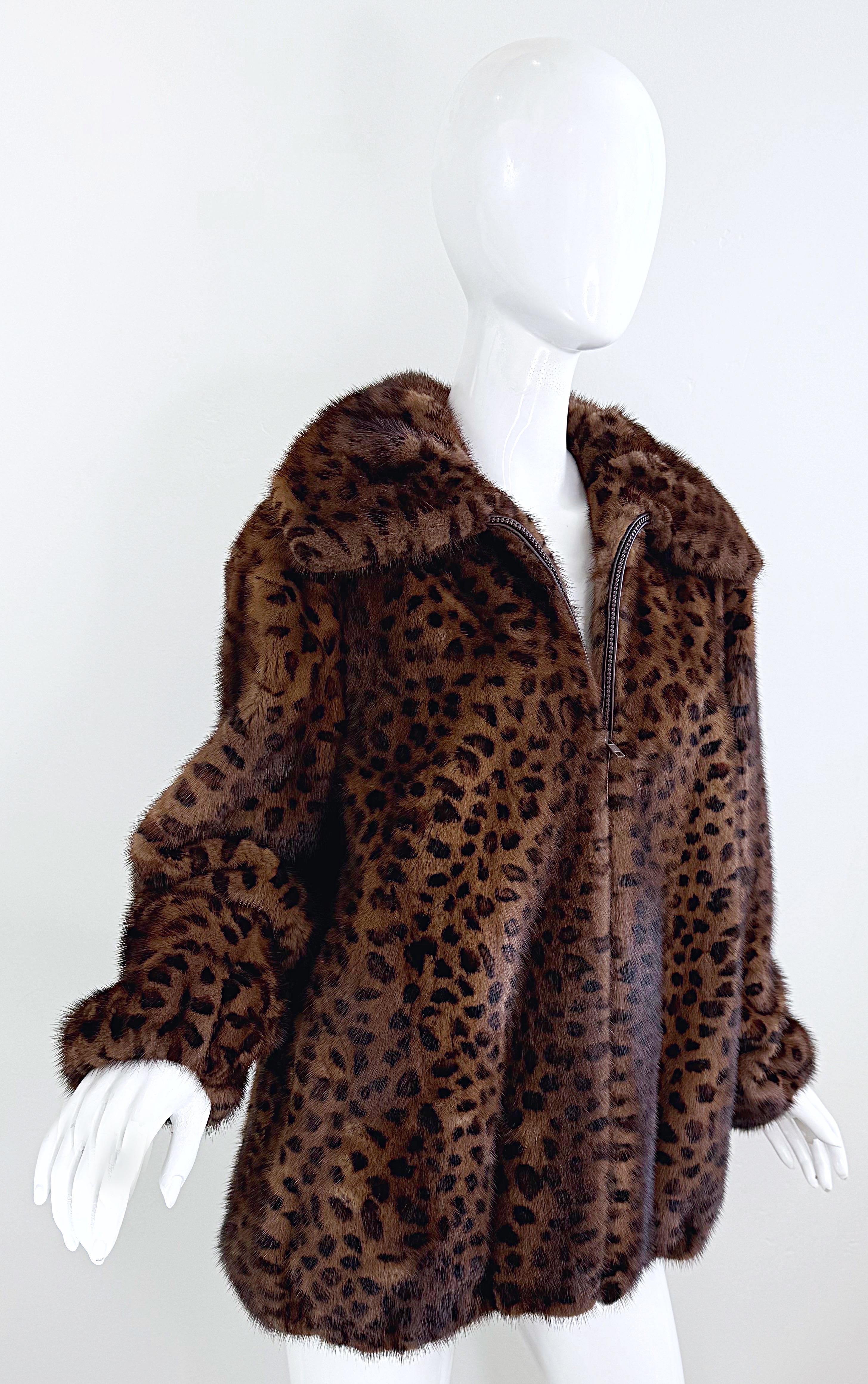 Ceresnie & Offen 1980s Mink Fur Leopard Print Vintage 80s Oversize Bomber Jacket For Sale 12
