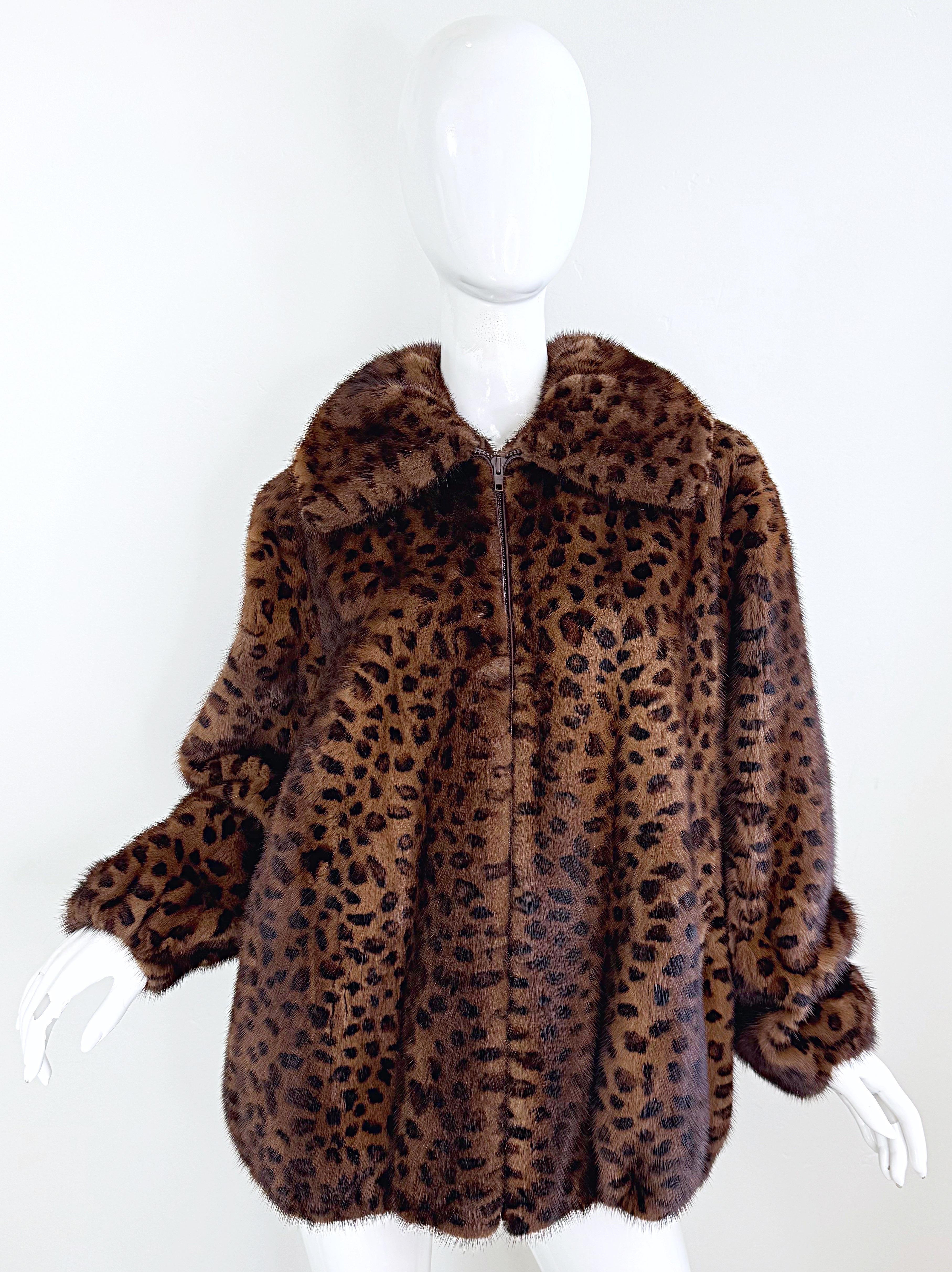 Ceresnie & Offen 1980s Mink Fur Leopard Print Vintage 80s Oversize Bomber Jacket For Sale 13