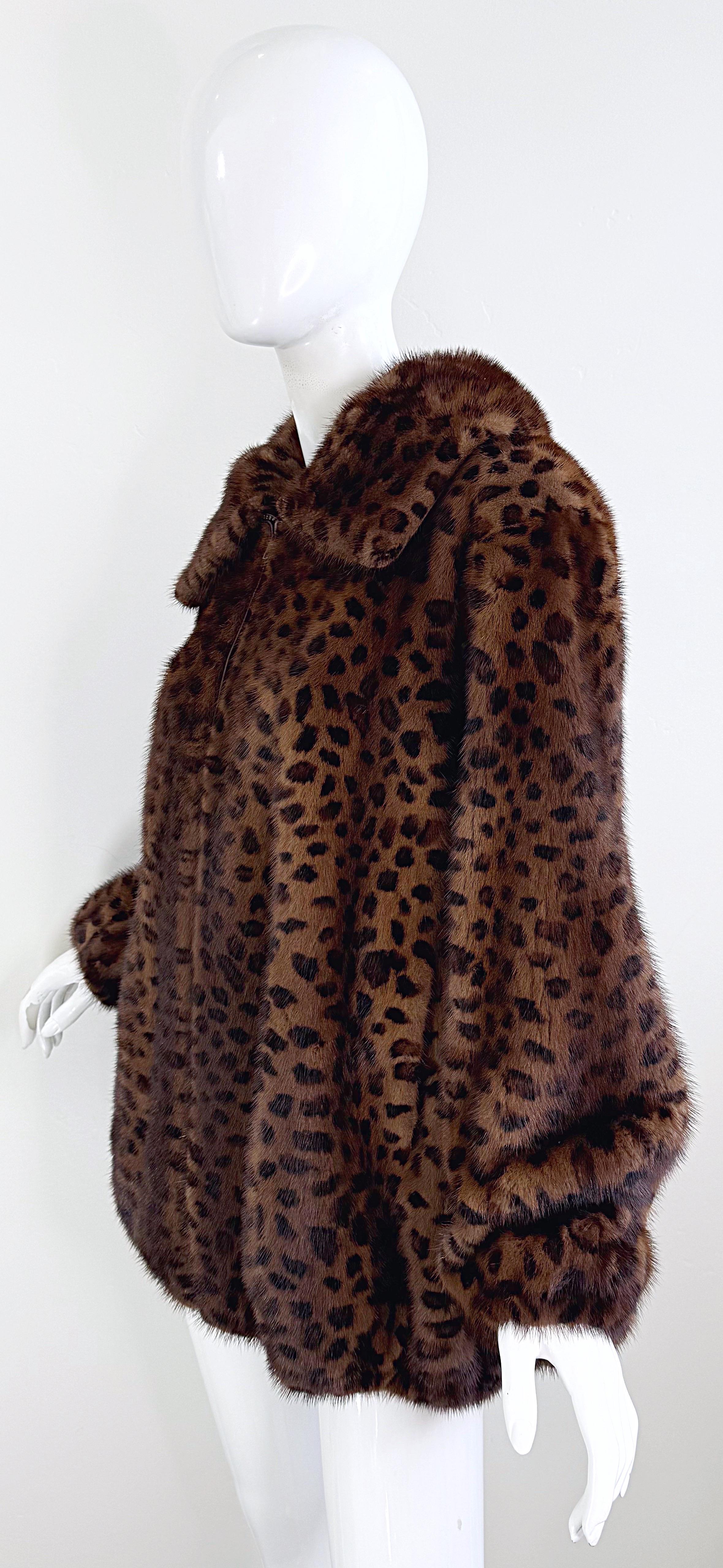 Ceresnie & Offen 1980s Mink Fur Leopard Print Vintage 80s Oversize Bomber Jacket For Sale 1
