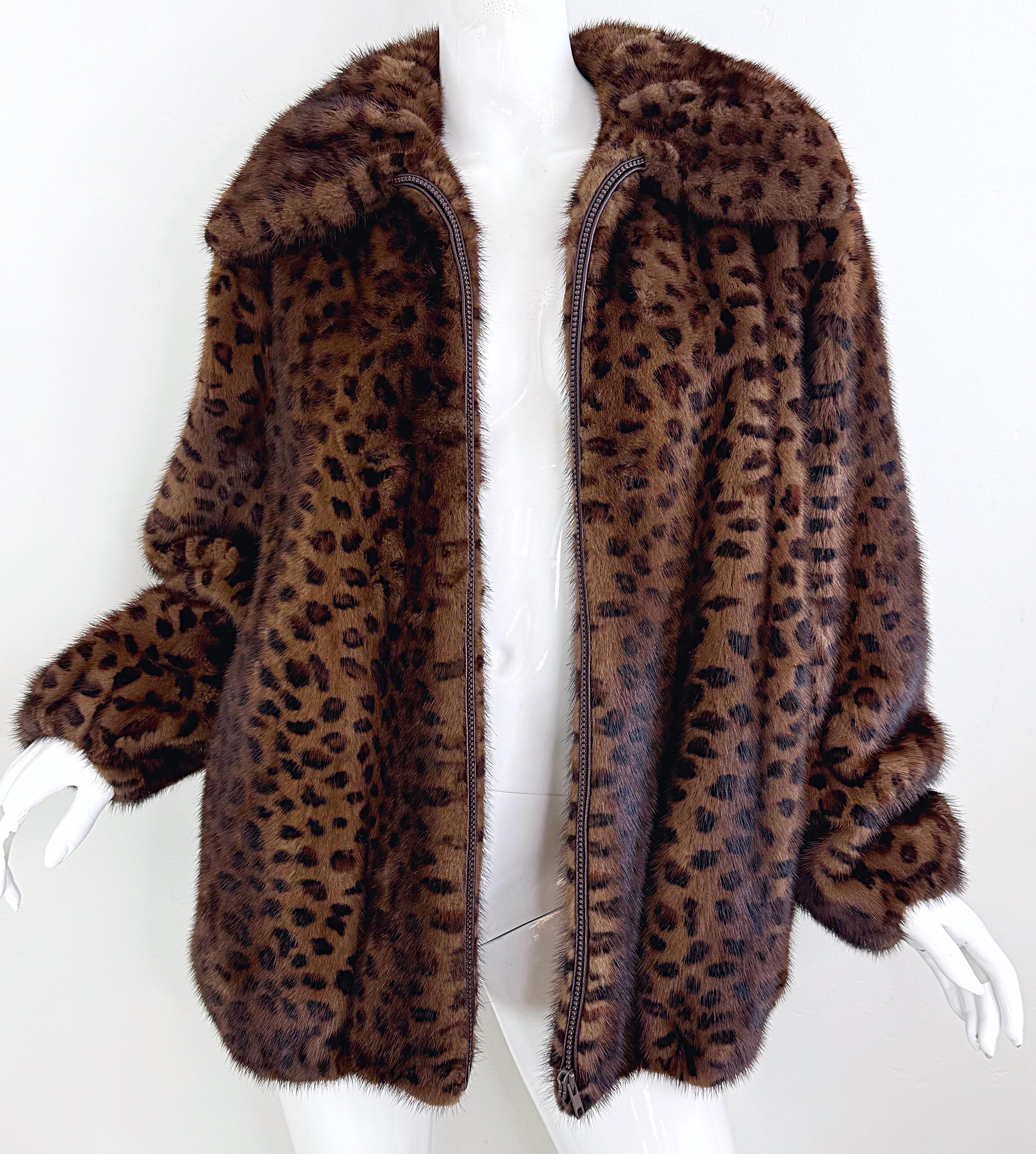 Ceresnie & Offen 1980s Mink Fur Leopard Print Vintage 80s Oversize Bomber Jacket For Sale 3