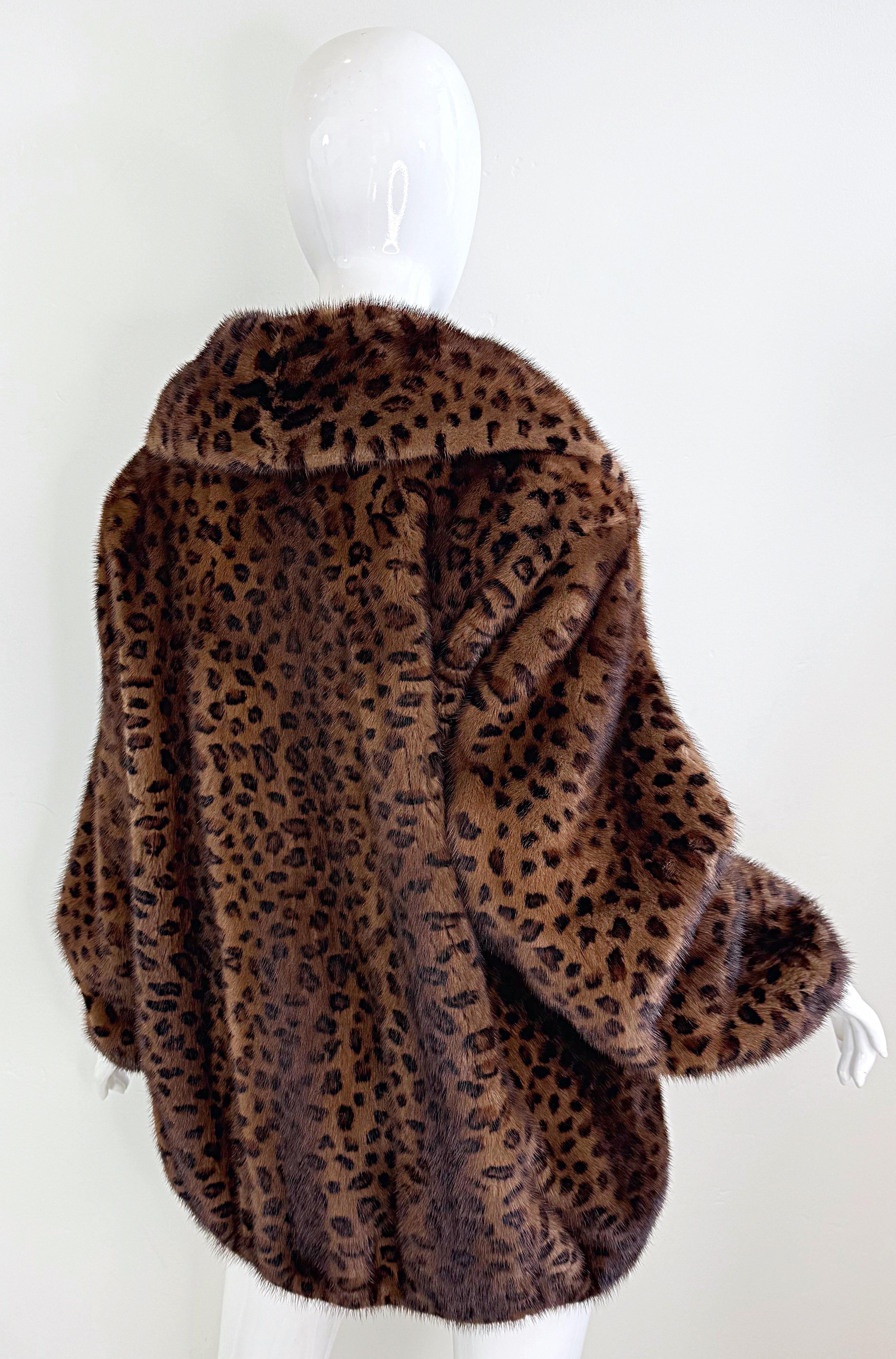 Ceresnie & Offen 1980s Mink Fur Leopard Print Vintage 80s Oversize Bomber Jacket For Sale 4