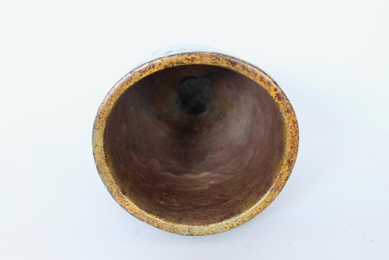 Cereste Figurative Earthen Toned Oblong Glazed Pottery Vase For Sale 7