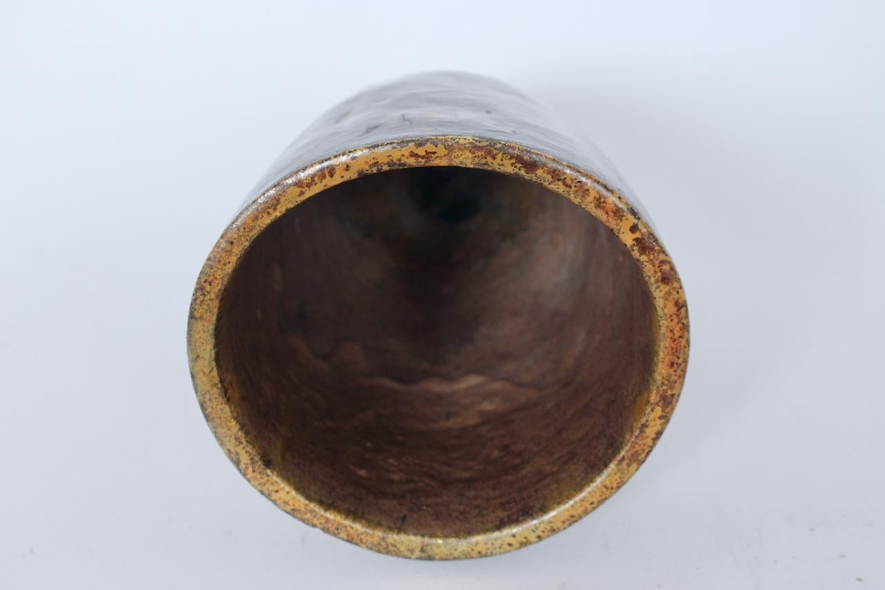 Cereste Figurative Earthen Toned Oblong Glazed Pottery Vase For Sale 8