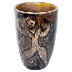 Cereste French Glazed Earthen Tone Oblong Figurative Art Pottery Vase