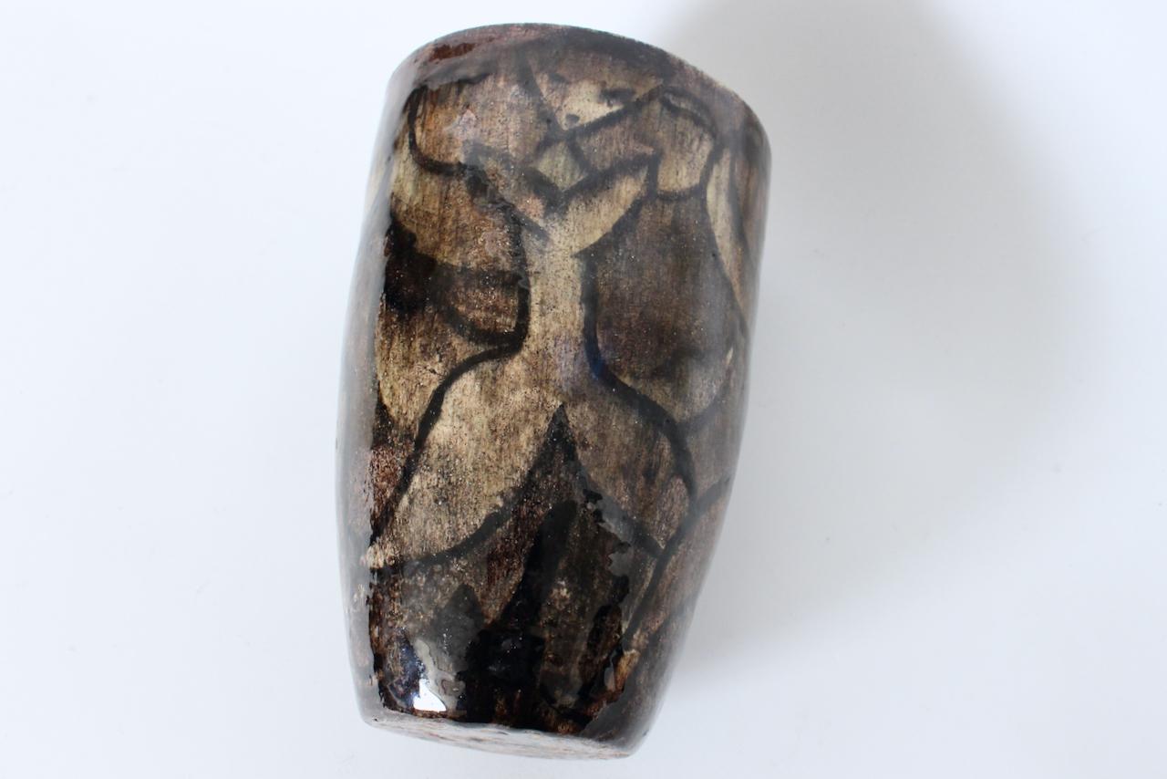 20th Century Cereste Figurative Earthen Toned Oblong Glazed Pottery Vase For Sale