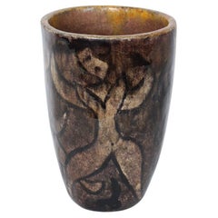 Cereste Figurative Earthen Toned Oblong Glazed Pottery Vase