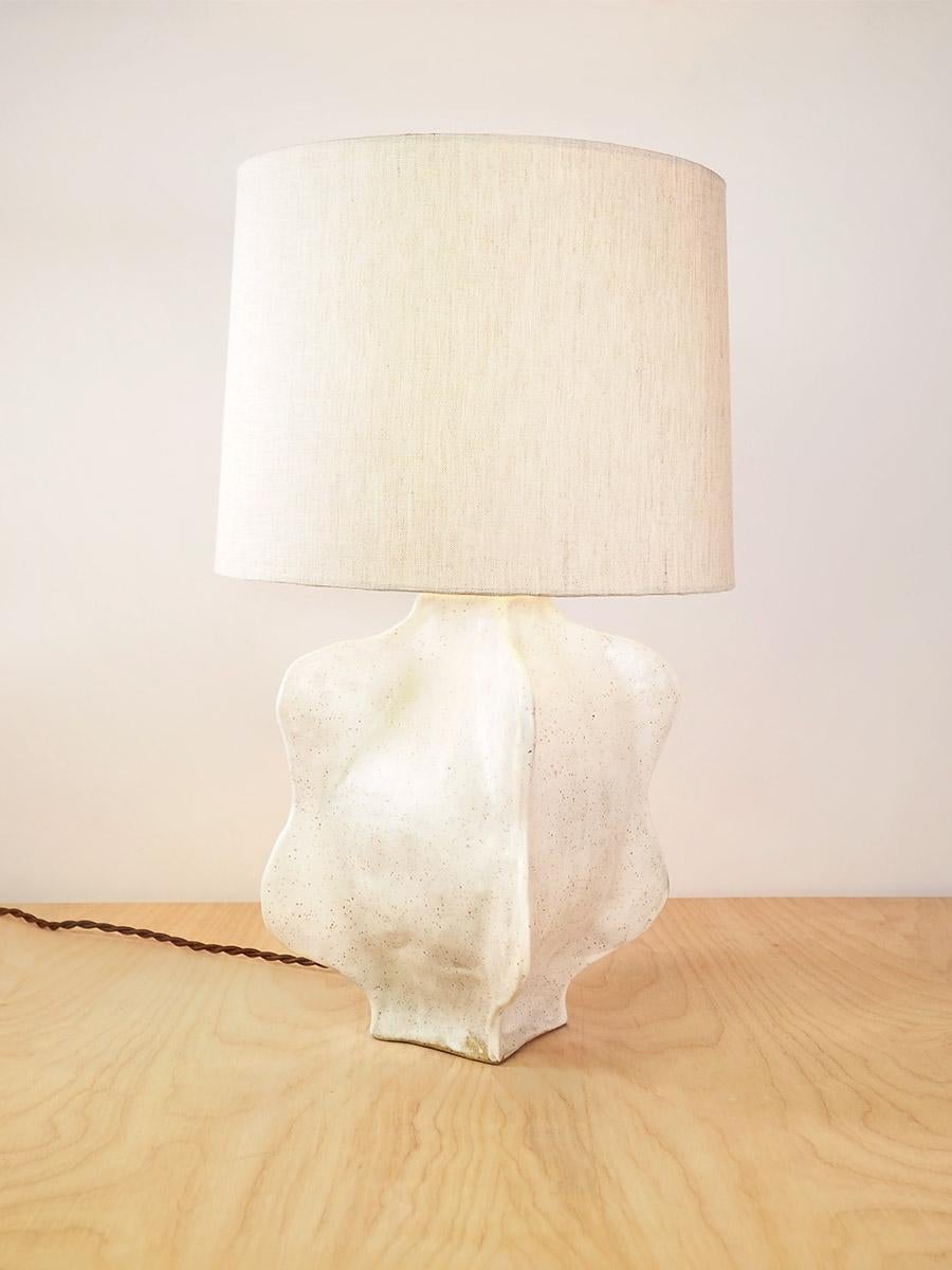 Inspirée par les formes organiques et ondulantes des cactus du désert, cette lampe est un équilibre entre minimalisme et espièglerie.  

Chaque lampe est fabriquée à la main avec un corps en argile mouchetée en utilisant une méthode de construction