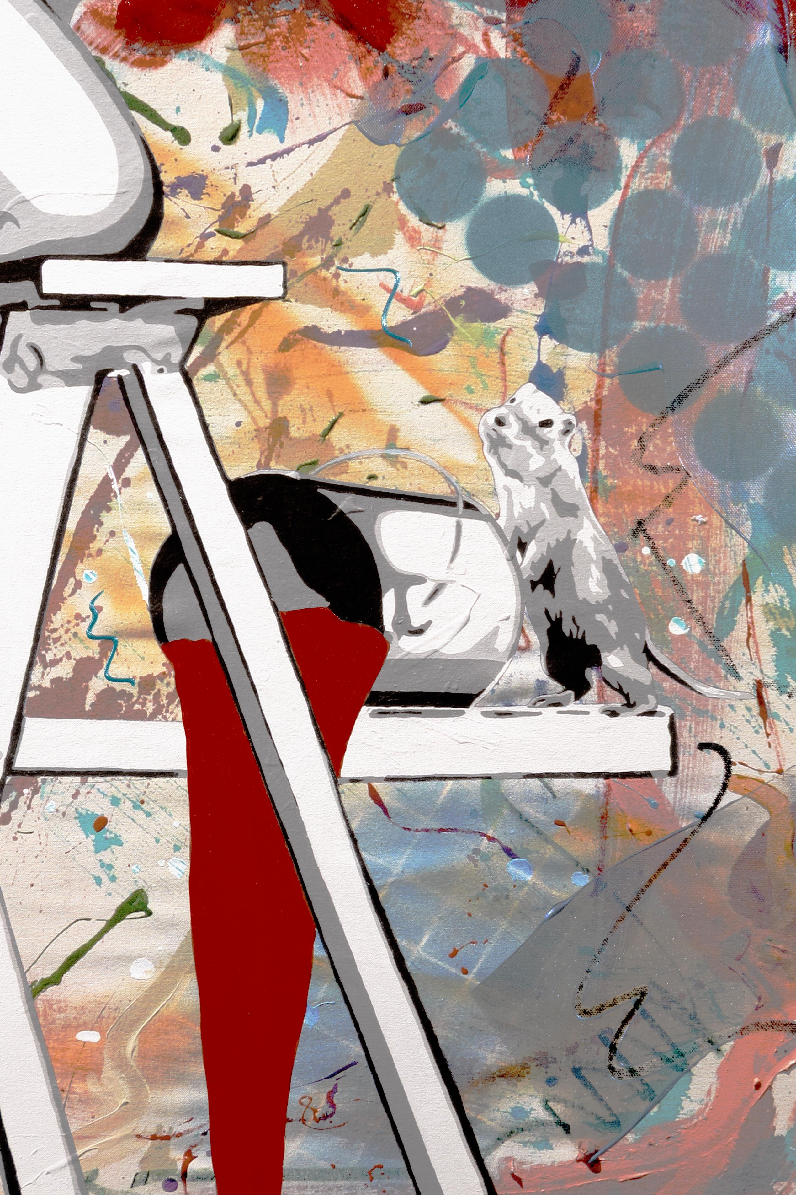 Cerevolo Pintura La Ciudad Rojo Firmado Arte Pop Urbano Pintura Acrílica Lienzo 2000 Estadounidense en venta