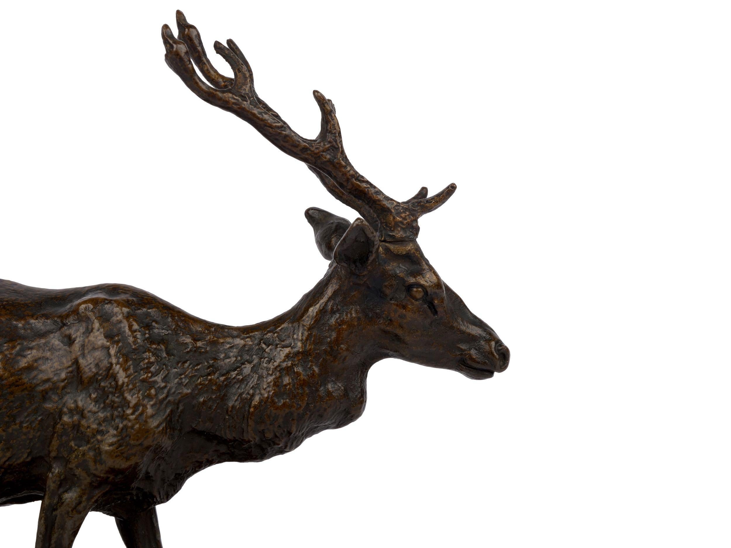 “Cerf Commun” Antique Bronze Sculpture by Pierre Jules Mene, Atelier Cast 6