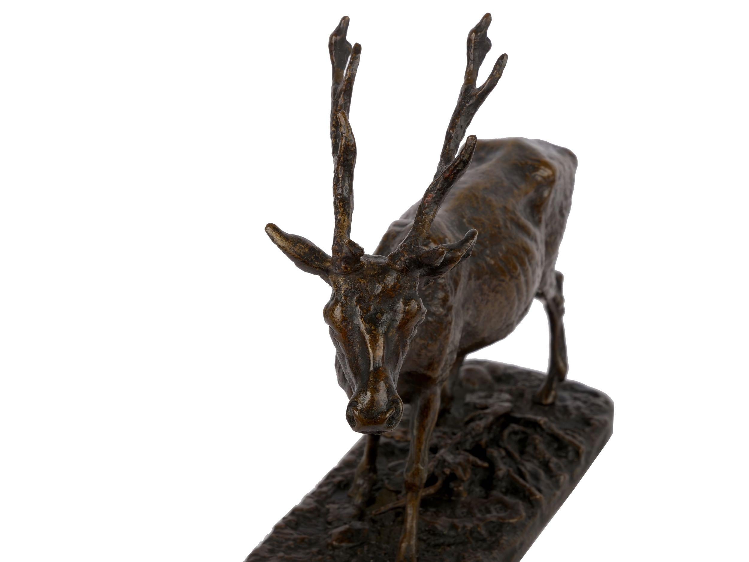 “Cerf Commun” Antique Bronze Sculpture by Pierre Jules Mene, Atelier Cast 8