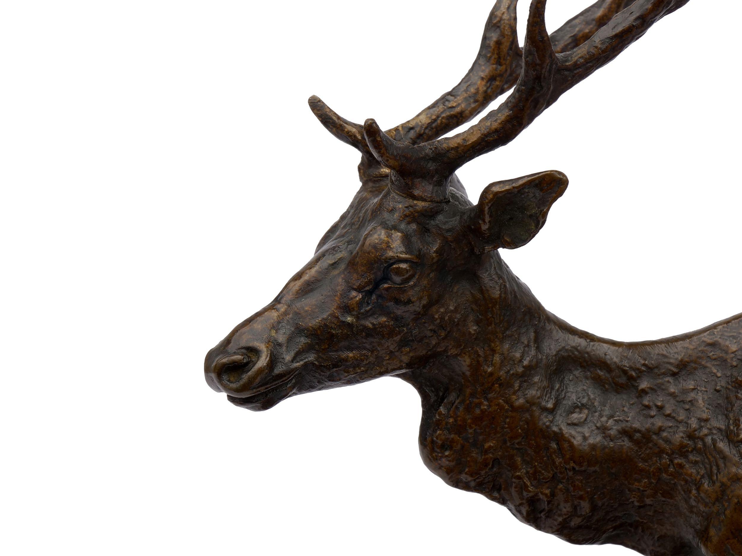 “Cerf Commun” Antique Bronze Sculpture by Pierre Jules Mene, Atelier Cast 9