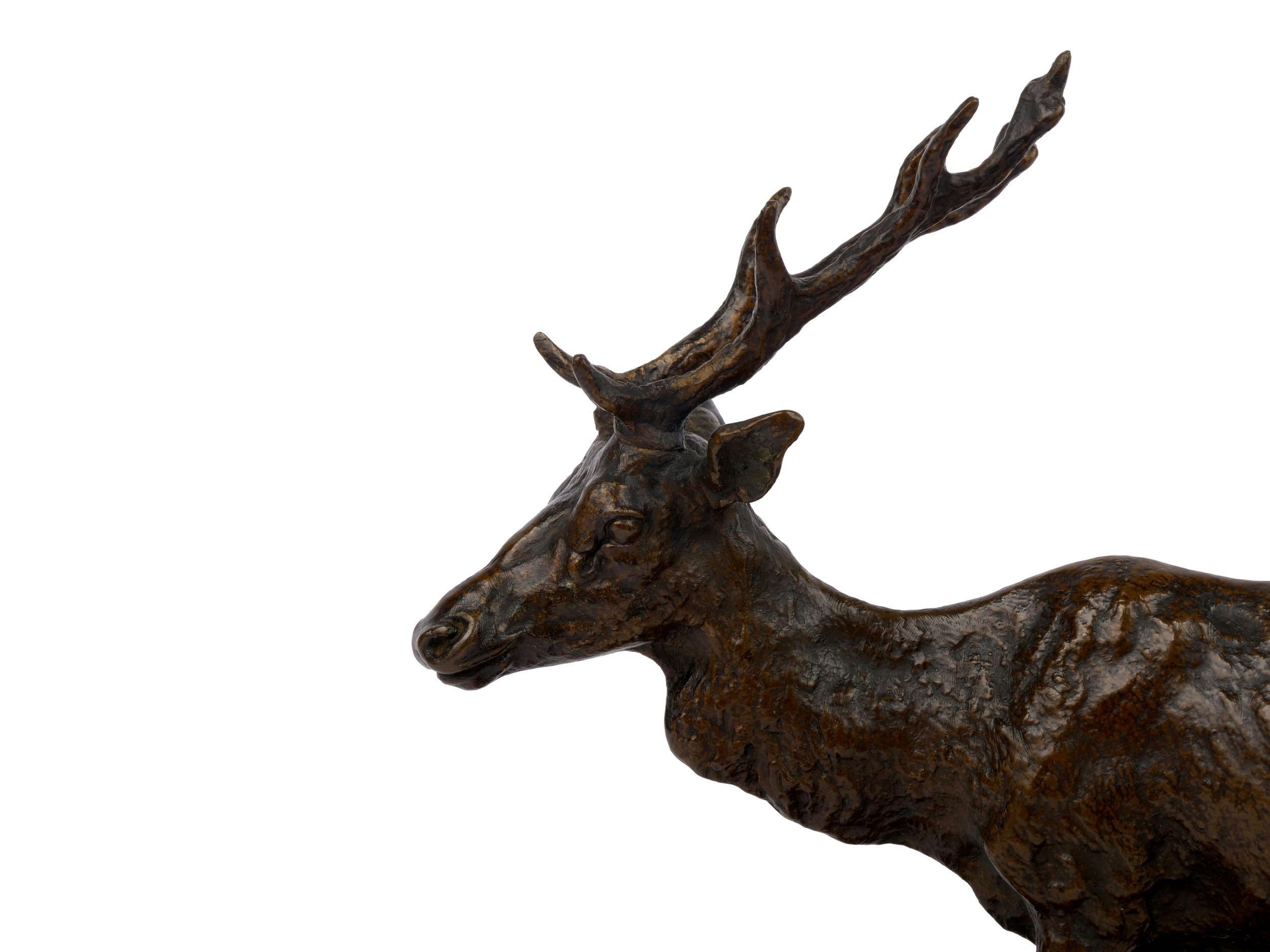 “Cerf Commun” Antique Bronze Sculpture by Pierre Jules Mene, Atelier Cast 1