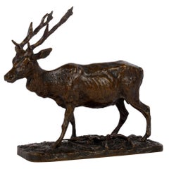 “Cerf Commun” Antique Bronze Sculpture by Pierre Jules Mene, Atelier Cast