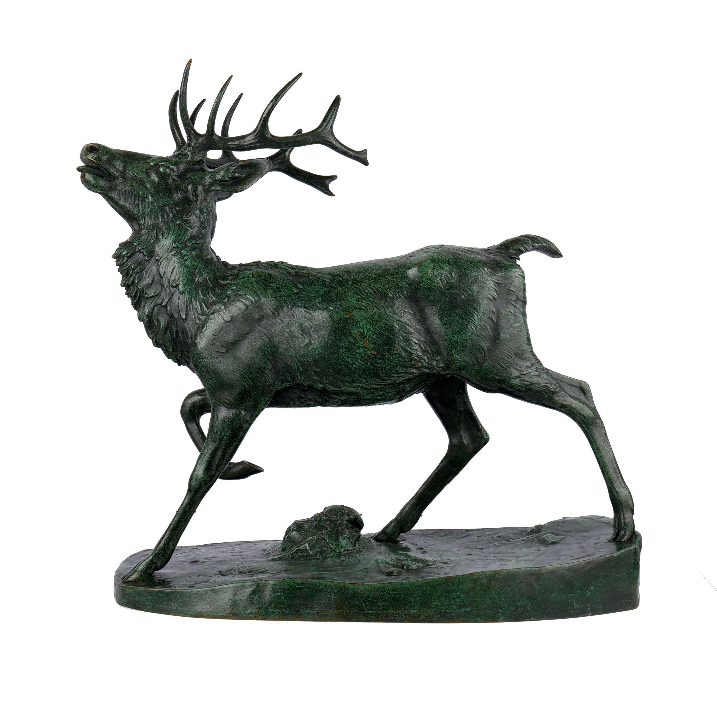 French “Cerf Debout” Stag Standing Sculpture, Antoine-Louis Barye, circa 1850-1870