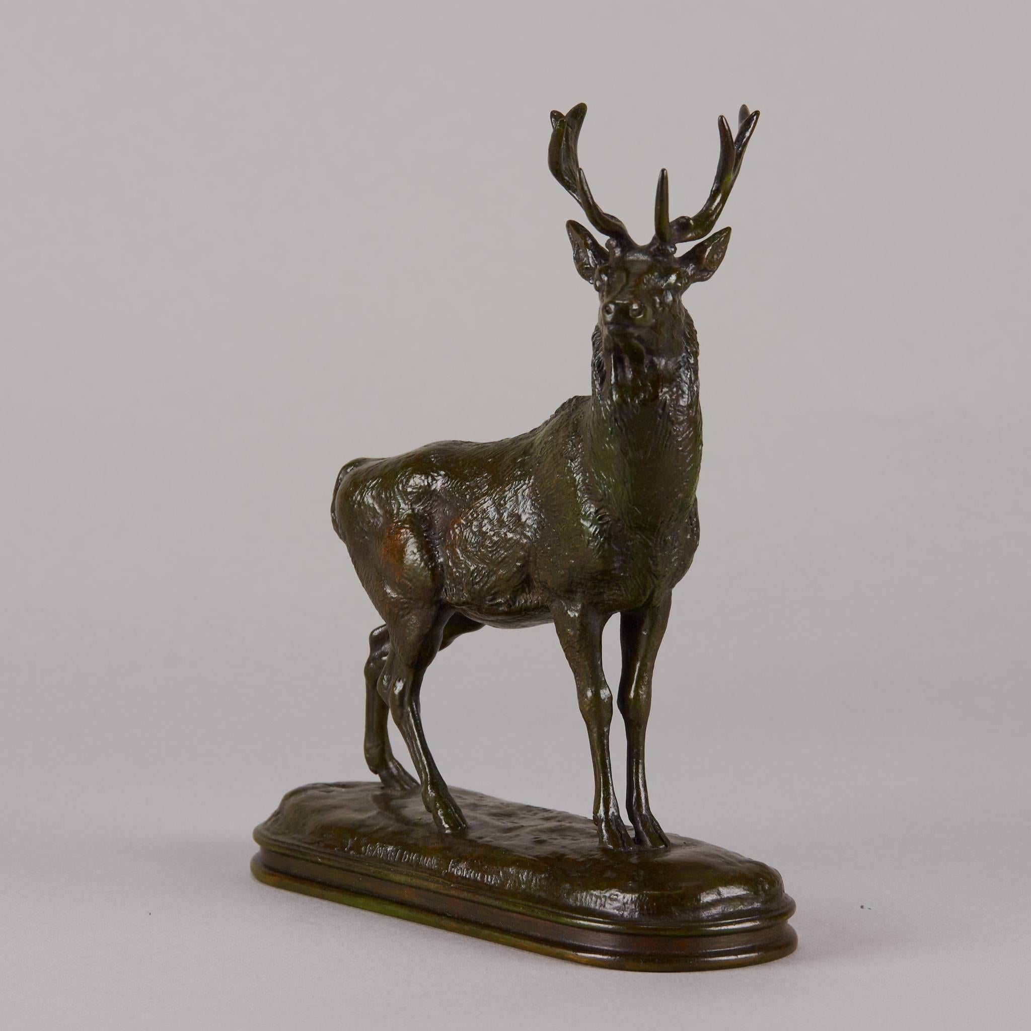 Cast “Cerf qui Écoute” French Animalier Bronze by A L Barye, circa 1875